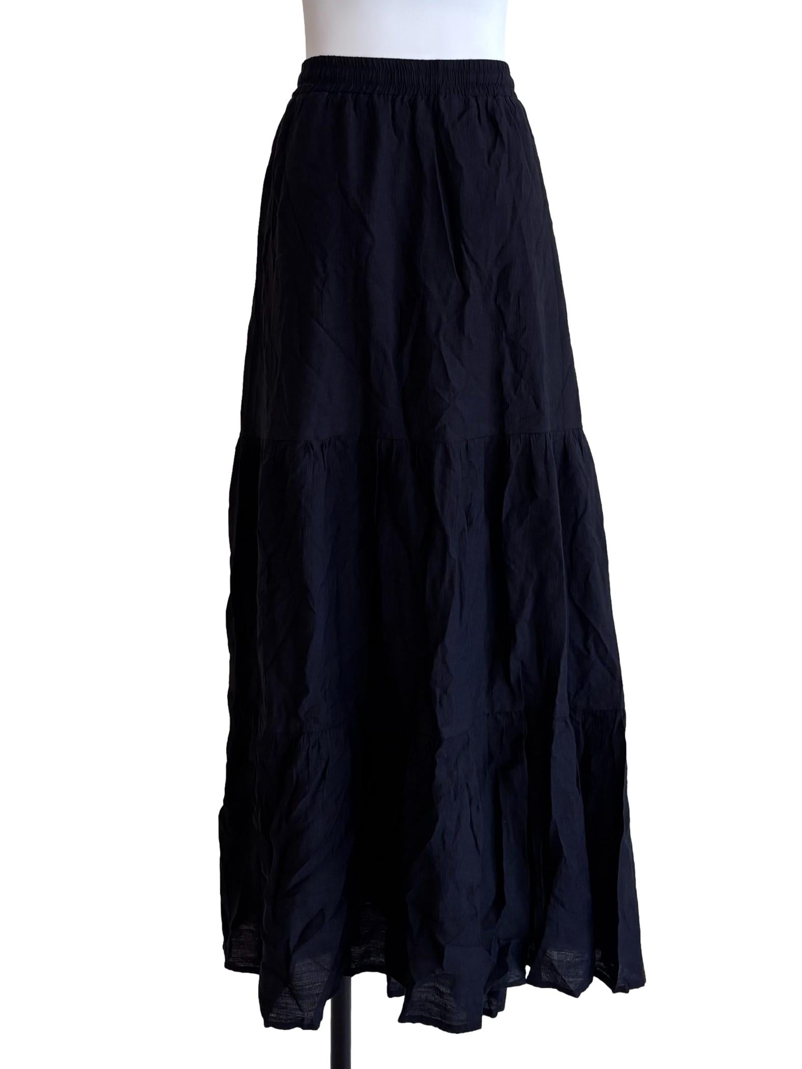 Black Drawstring Tiered Skirt