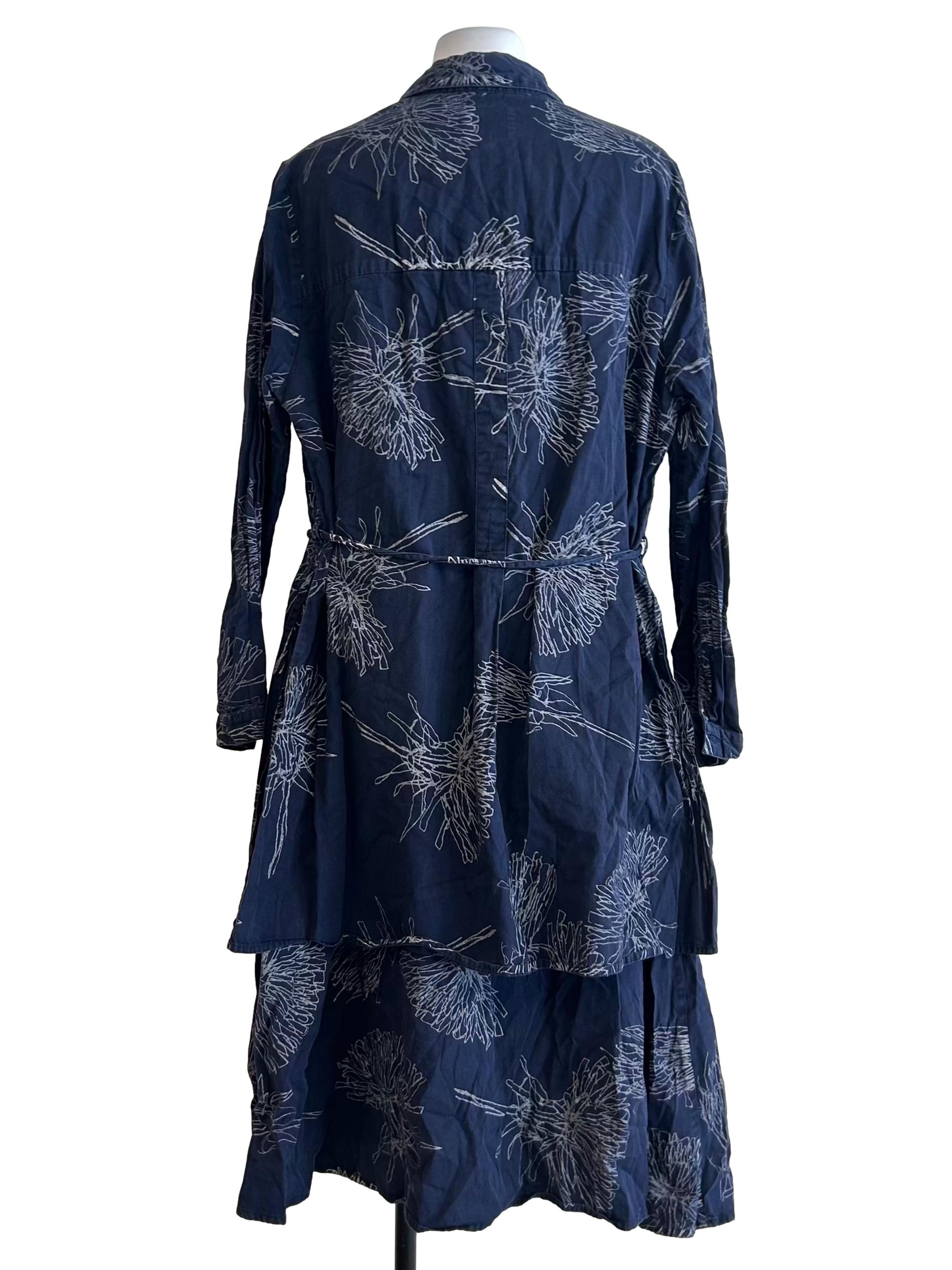 Navy Blue Patterned Shirt Dress