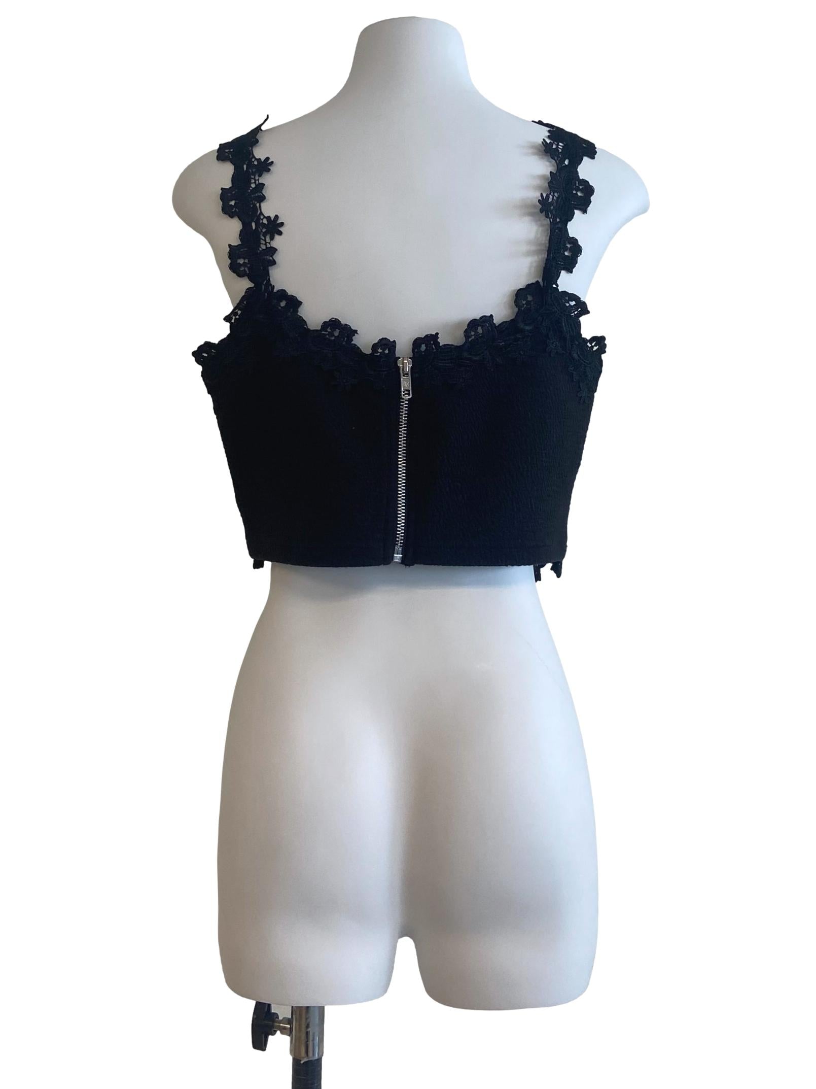 Black Sleeveless Floral Lace Crop Top