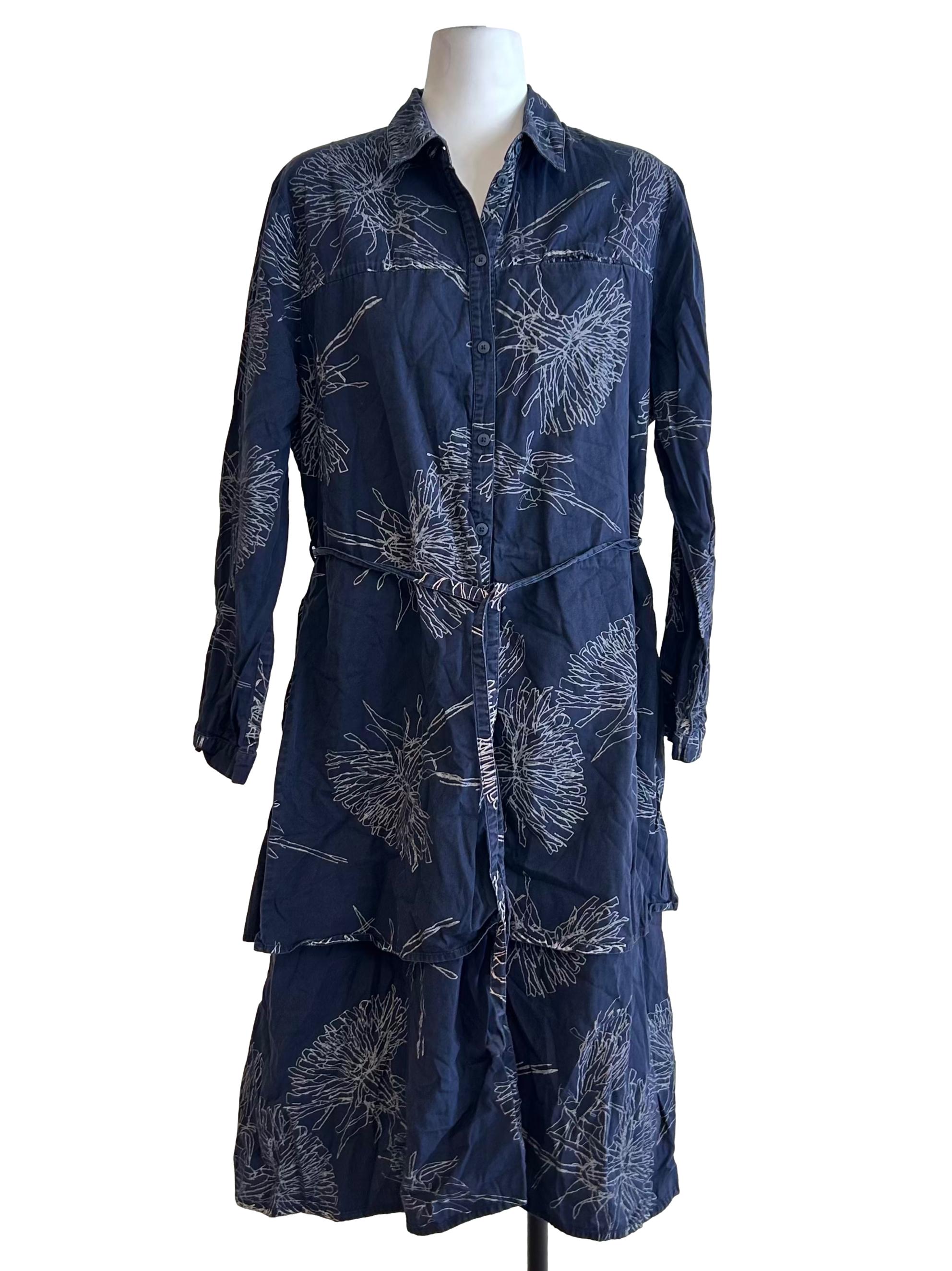 Navy Blue Patterned Shirt Dress