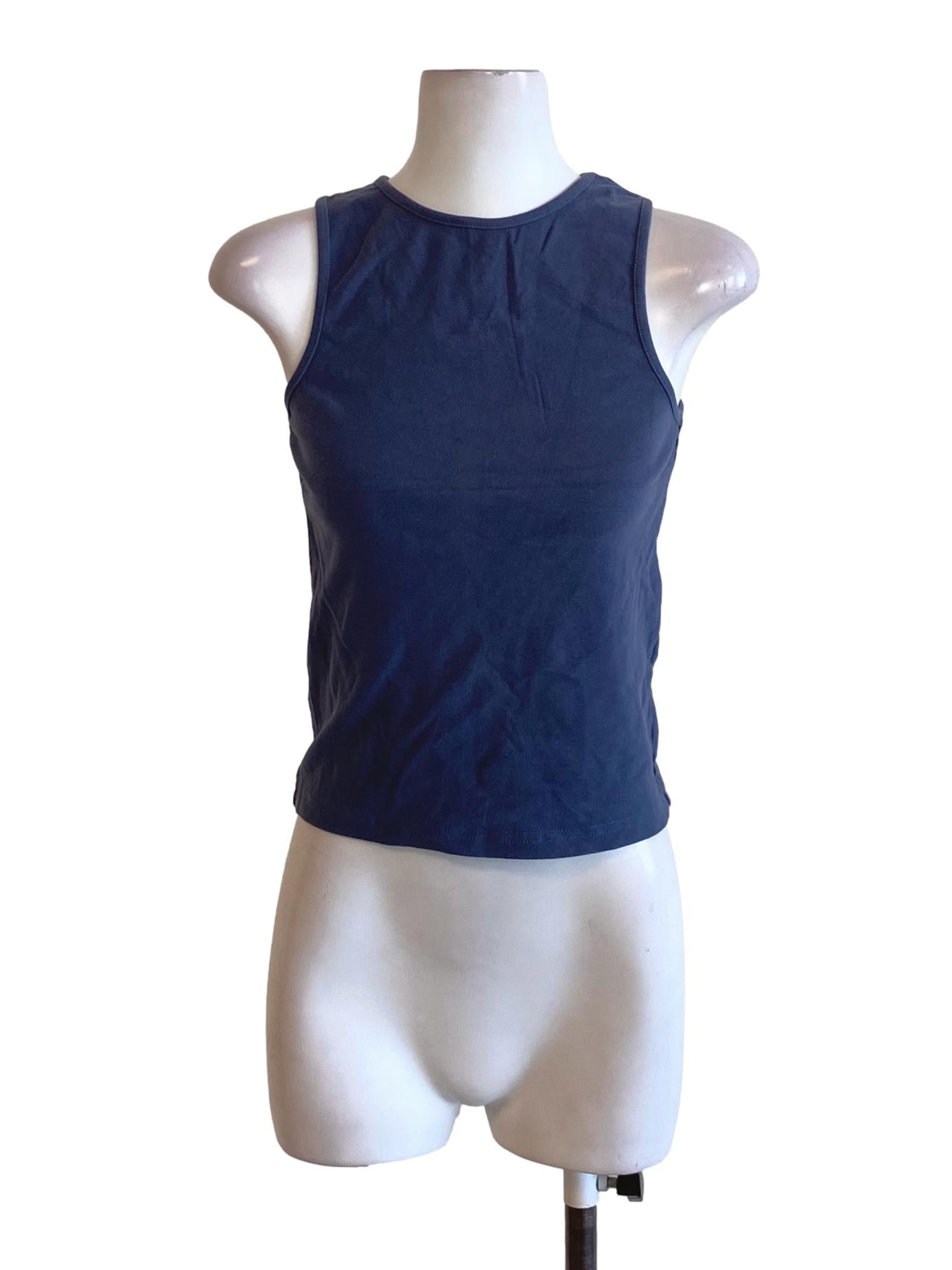 Dark Stone Blue Round Neck Sleeveless Fit Tank Top TTR