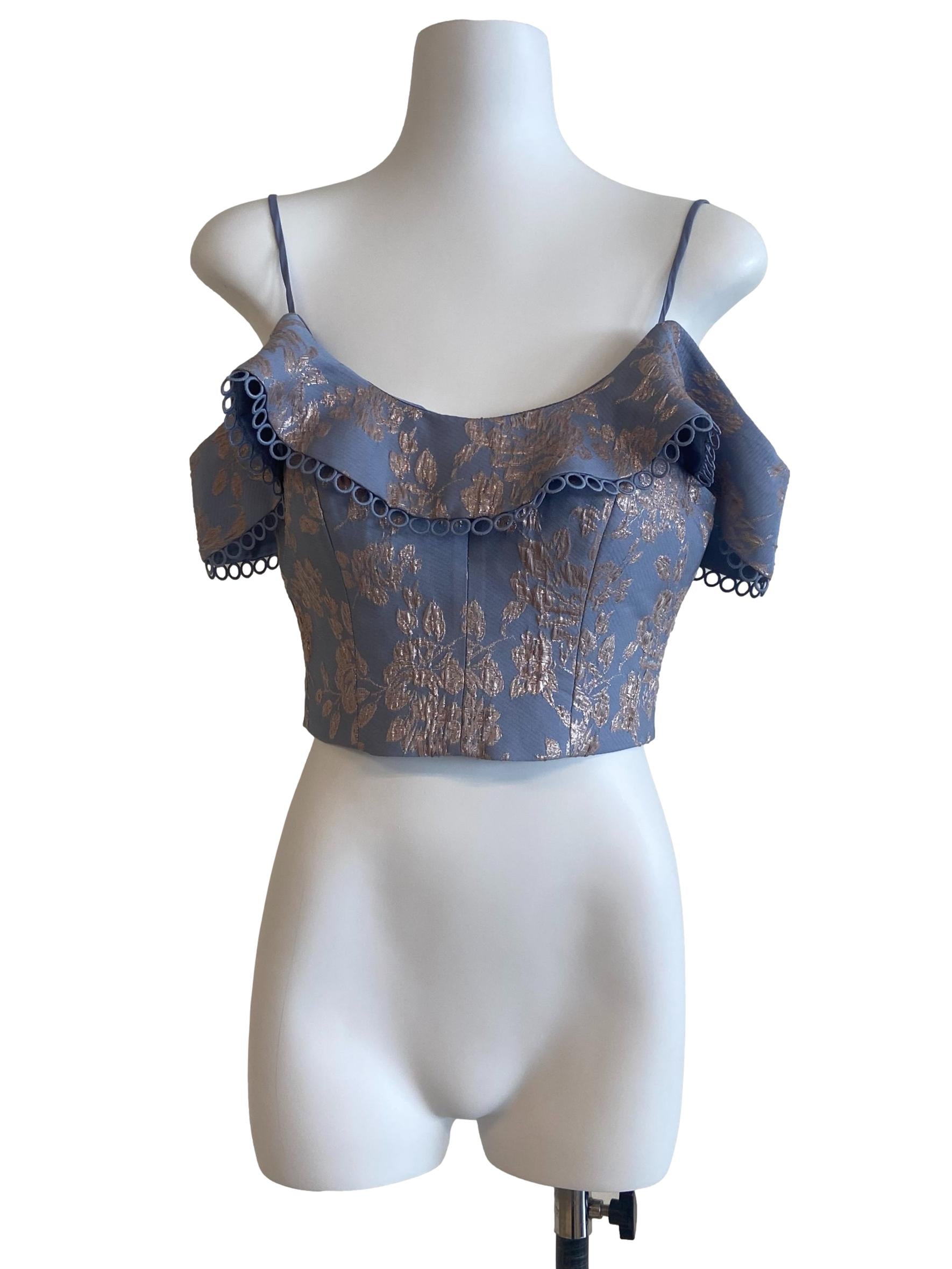 Blue & Floral Sleeveless Crop Top