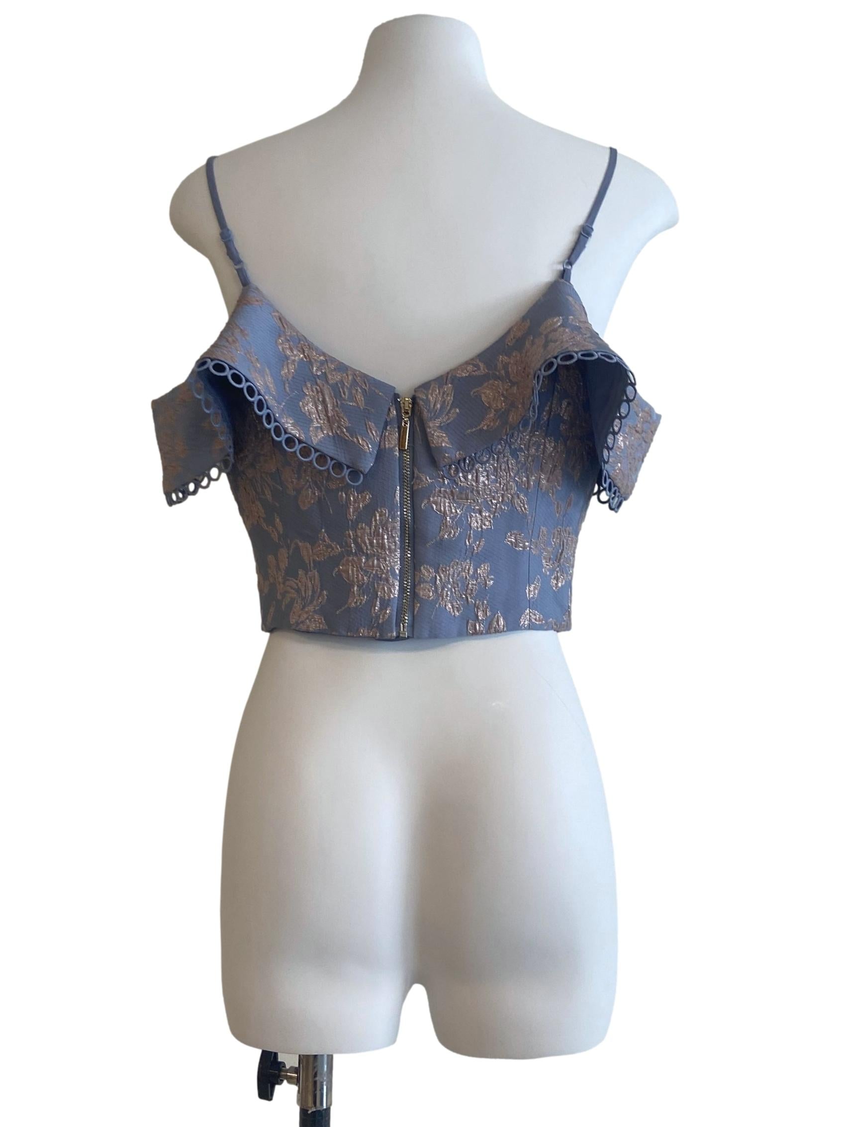 Blue & Floral Sleeveless Crop Top