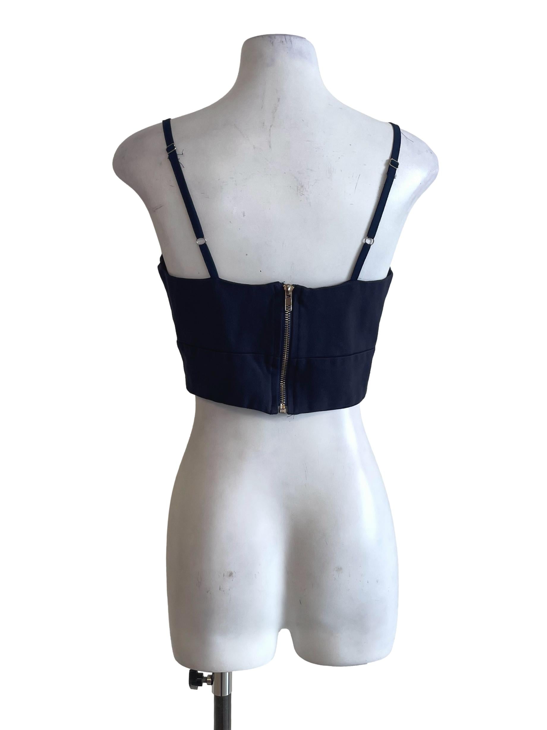 Navy Blue Zip Up Crop Top TEM