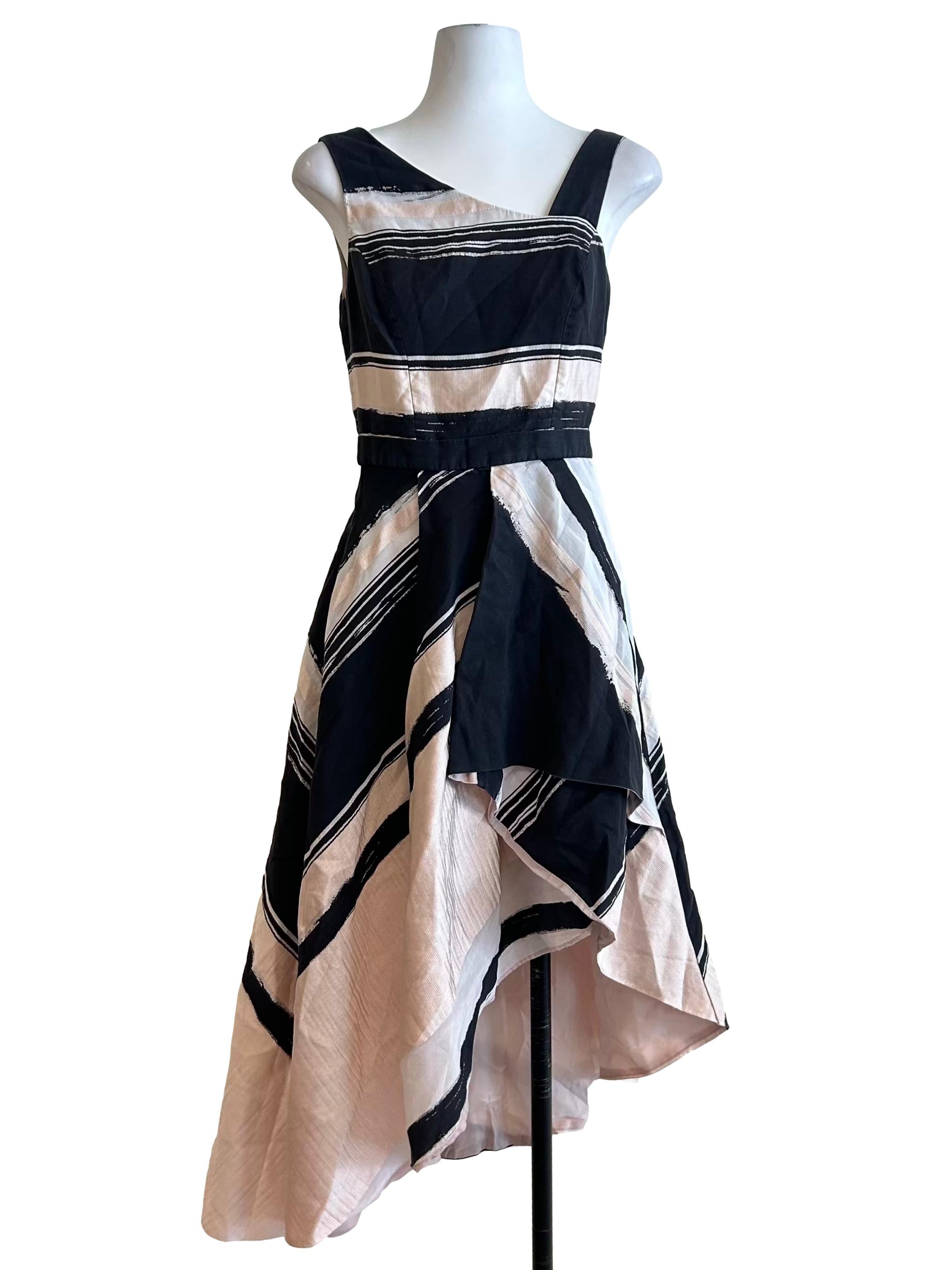 Blush Pink Black Abstract High Low Dress