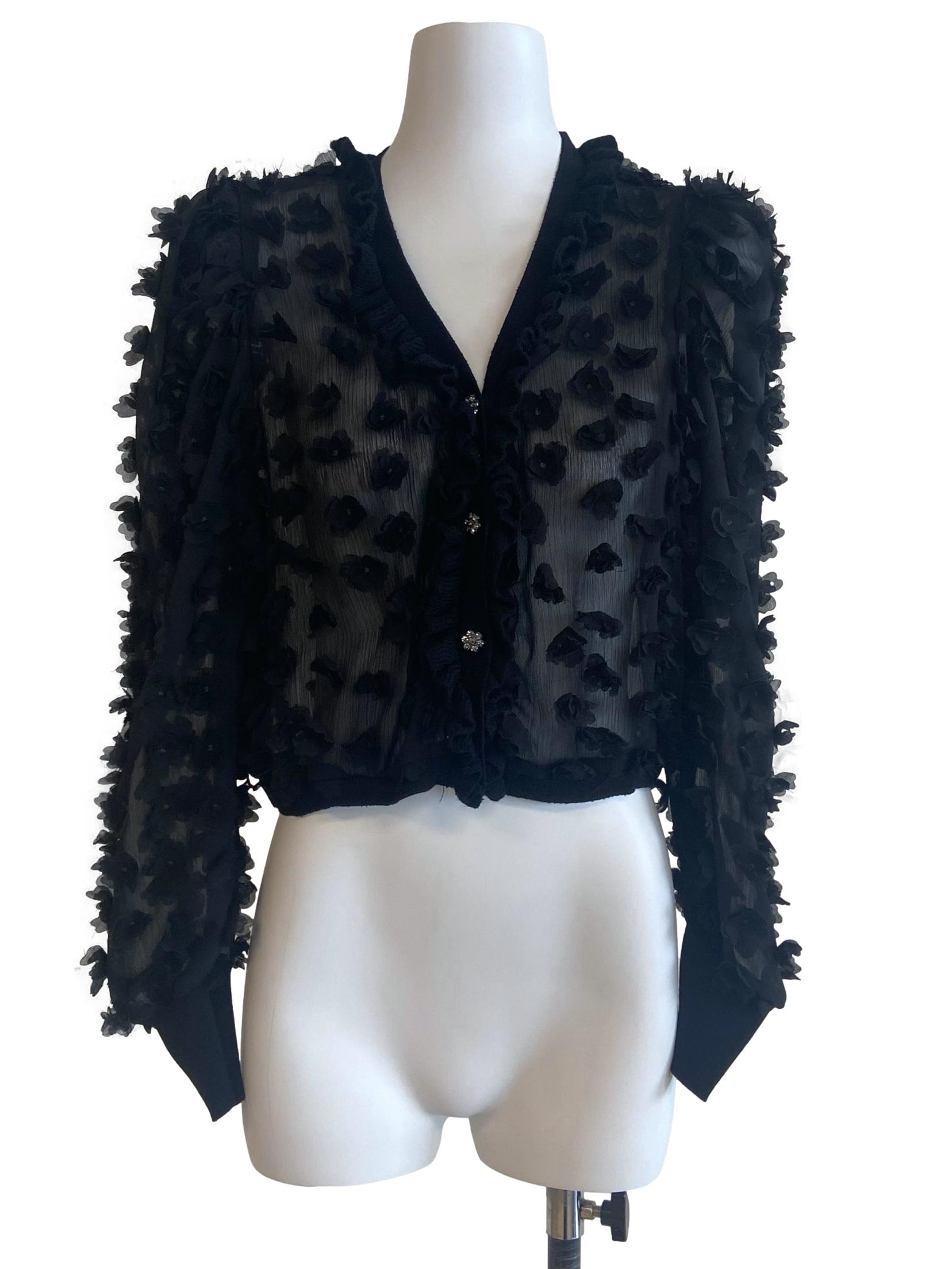 Black Button Down Floral Cardigan
