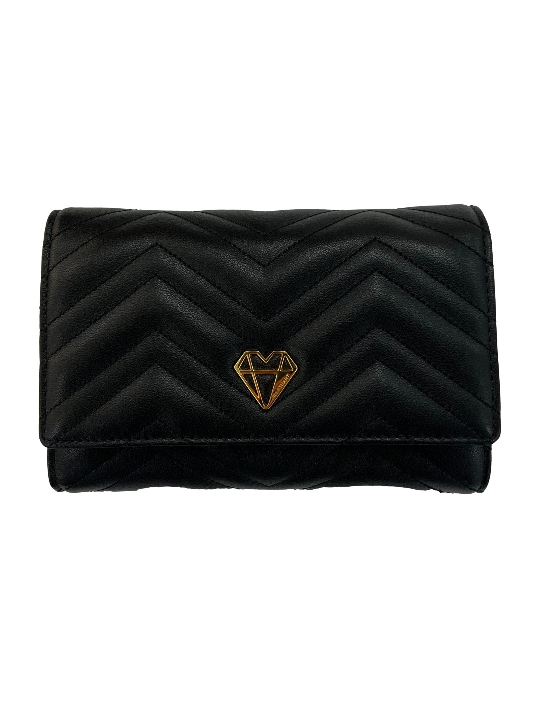 Quilted Black Flap Wallet