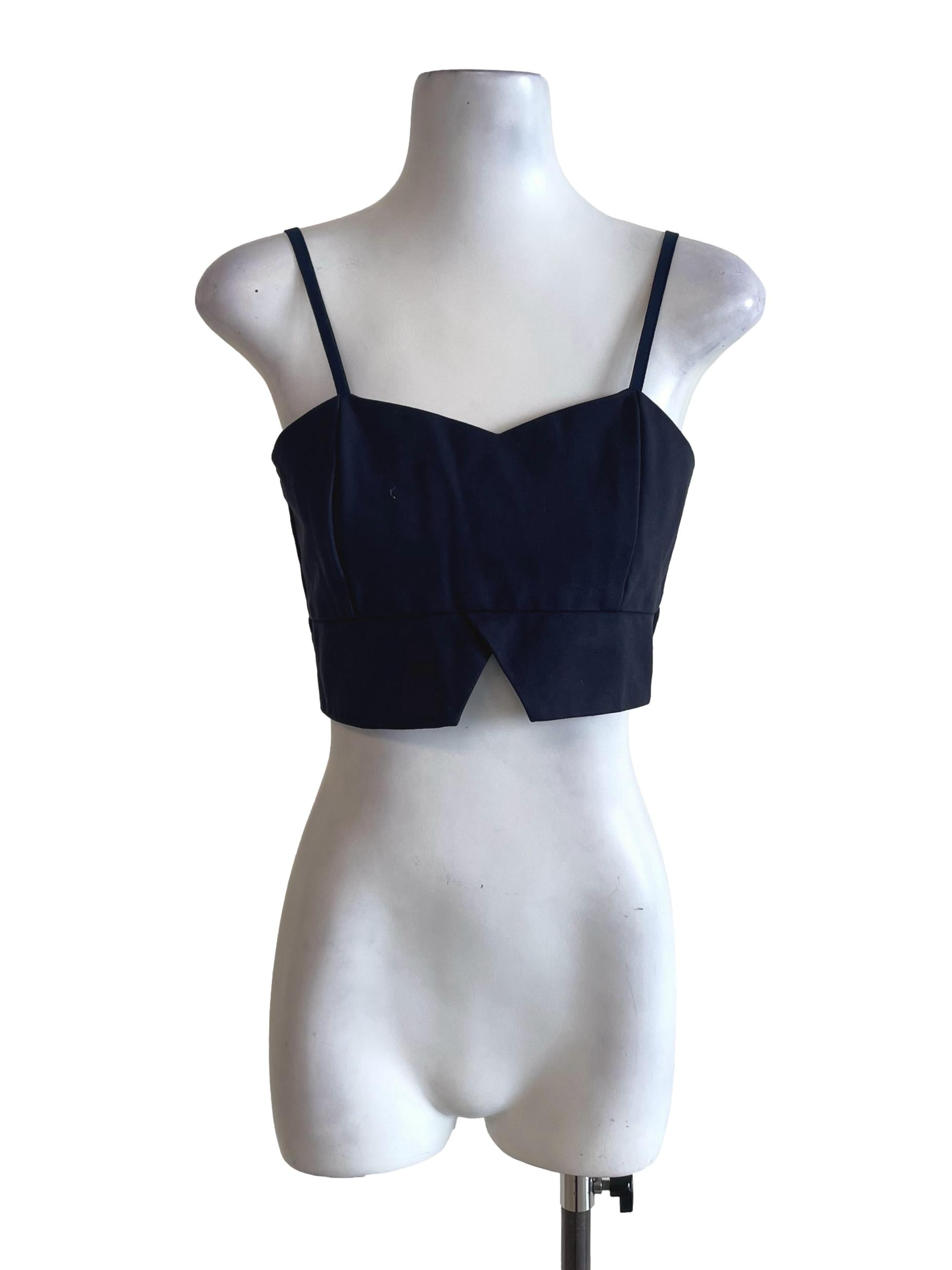 Navy Blue Zip Up Crop Top TEM
