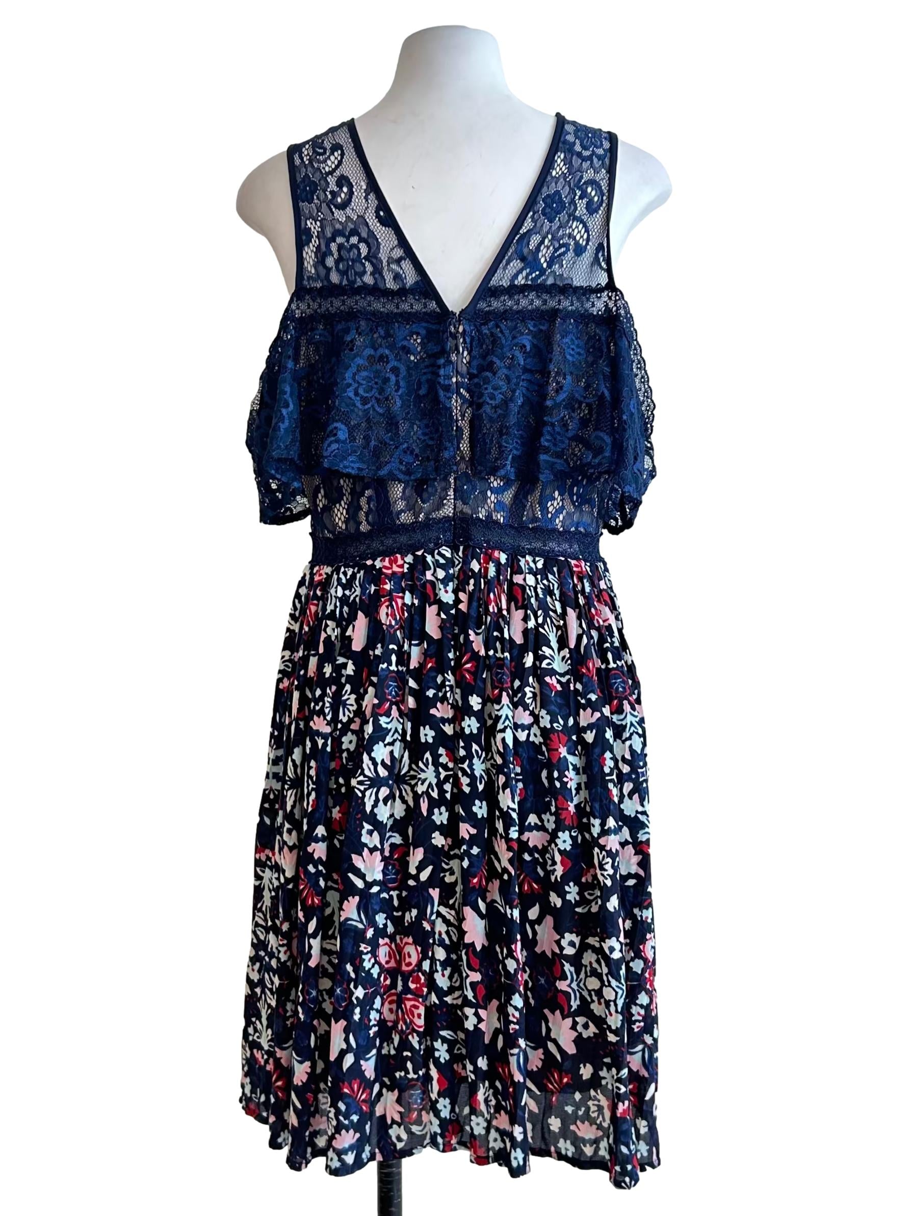 Navy Lace Floral Layered Dress