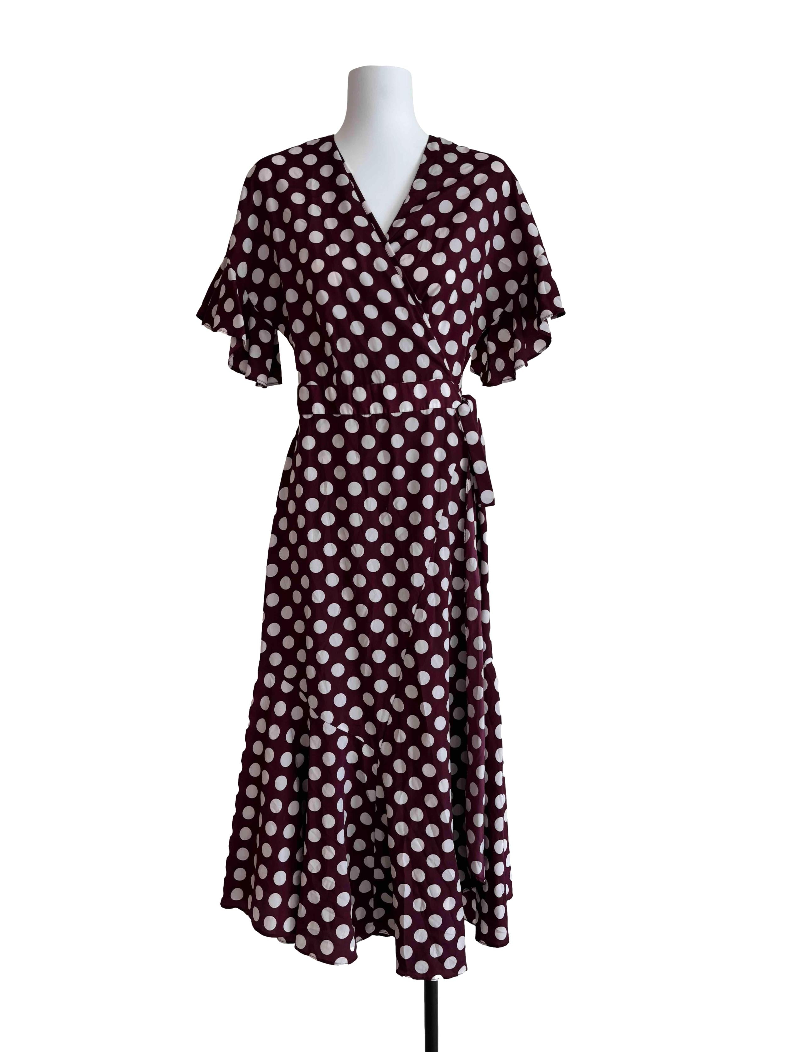 Mahogany Red Polka Dot Wrap Dress
