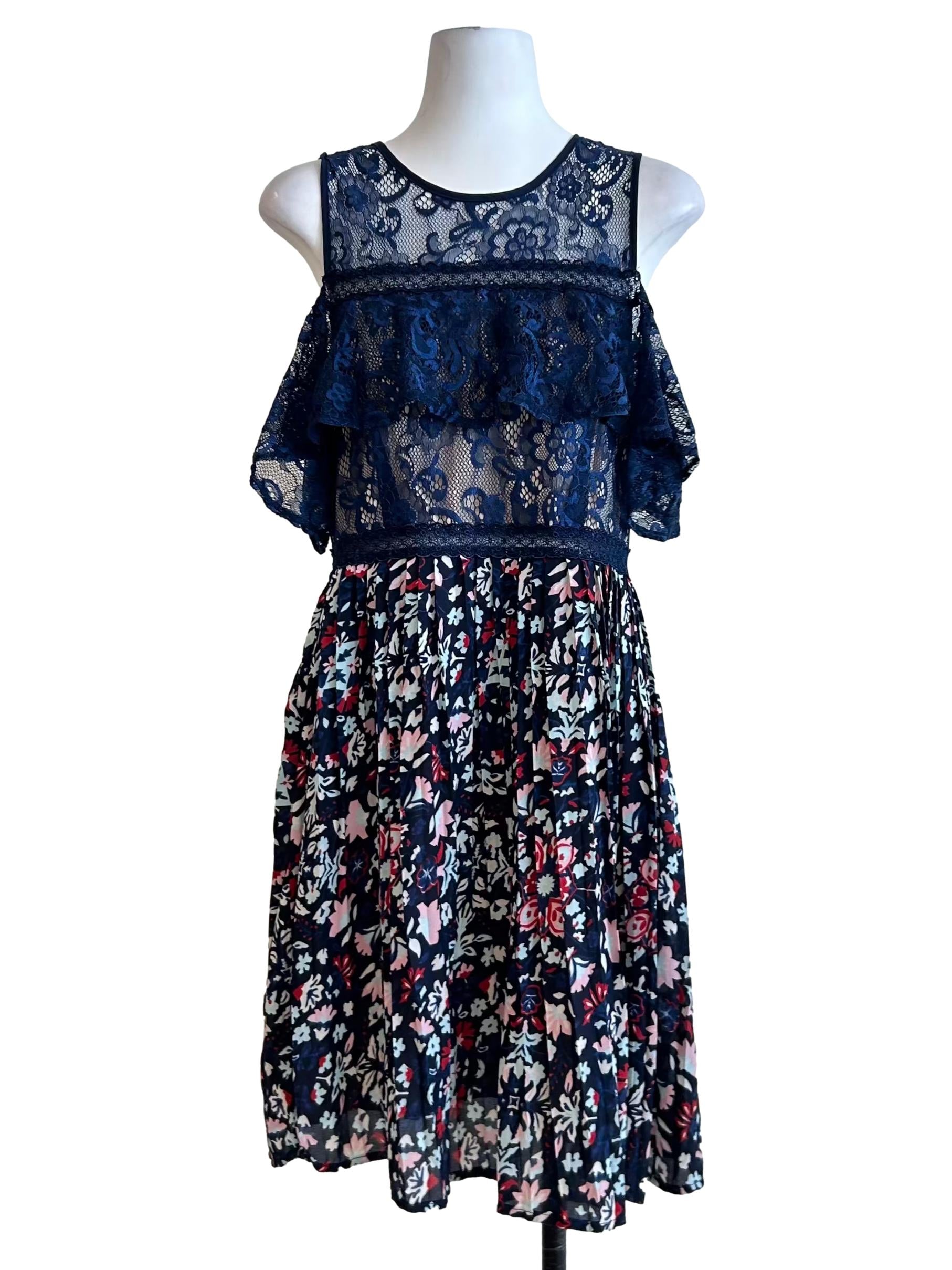 Navy Lace Floral Layered Dress