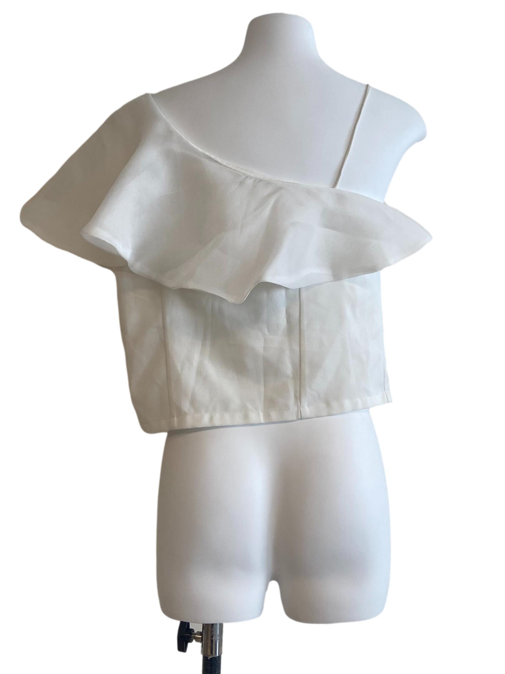 White One Shoulder Asymmetric Blouse
