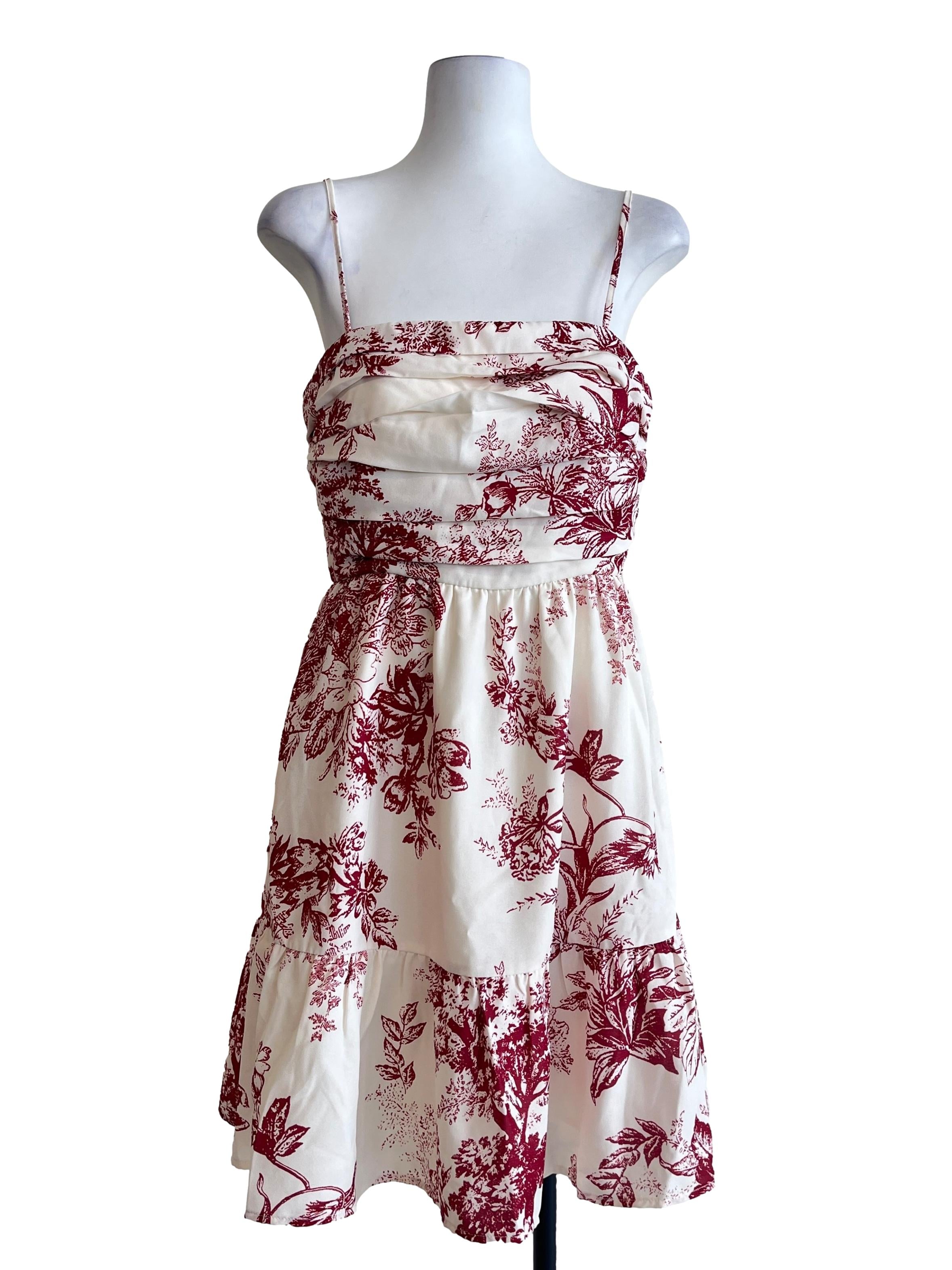 Cream White Floral Print A-Line Dress