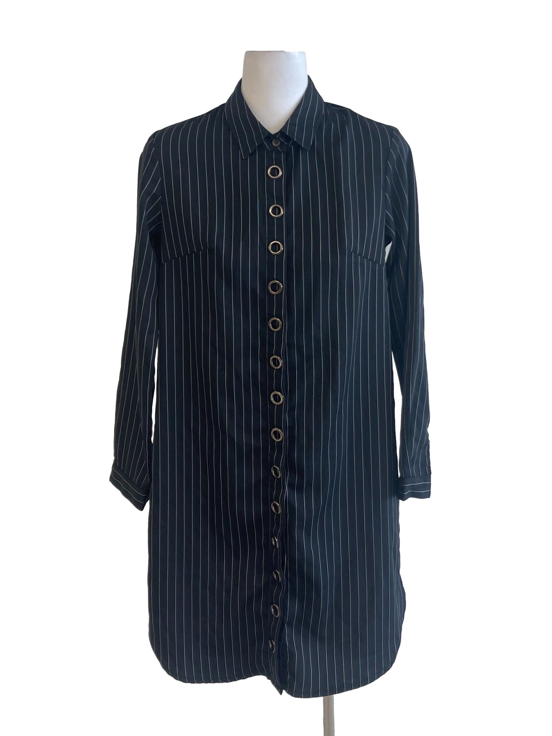 Black Pinstripe Trapeze Shirt