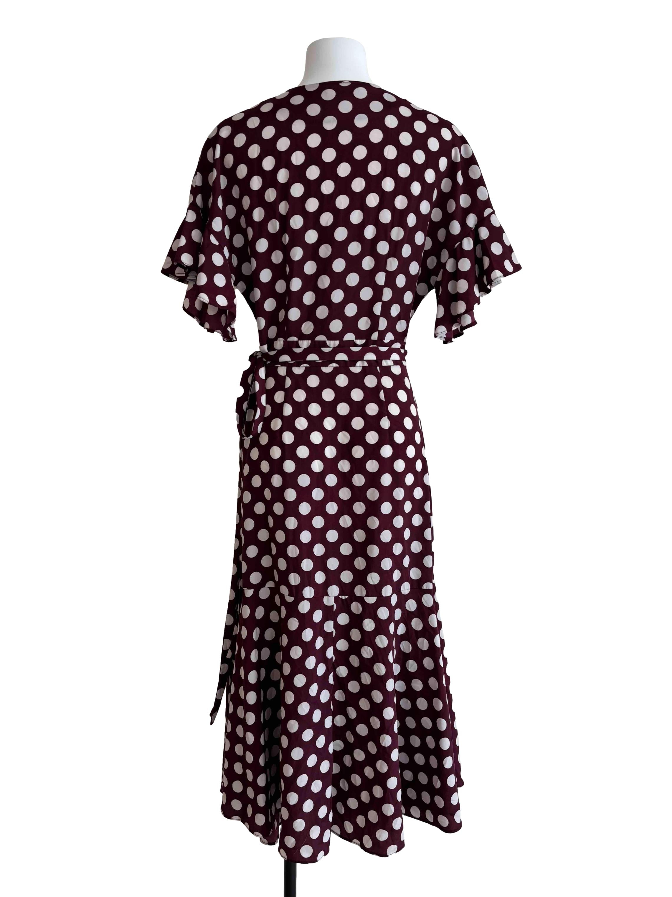 Mahogany Red Polka Dot Wrap Dress