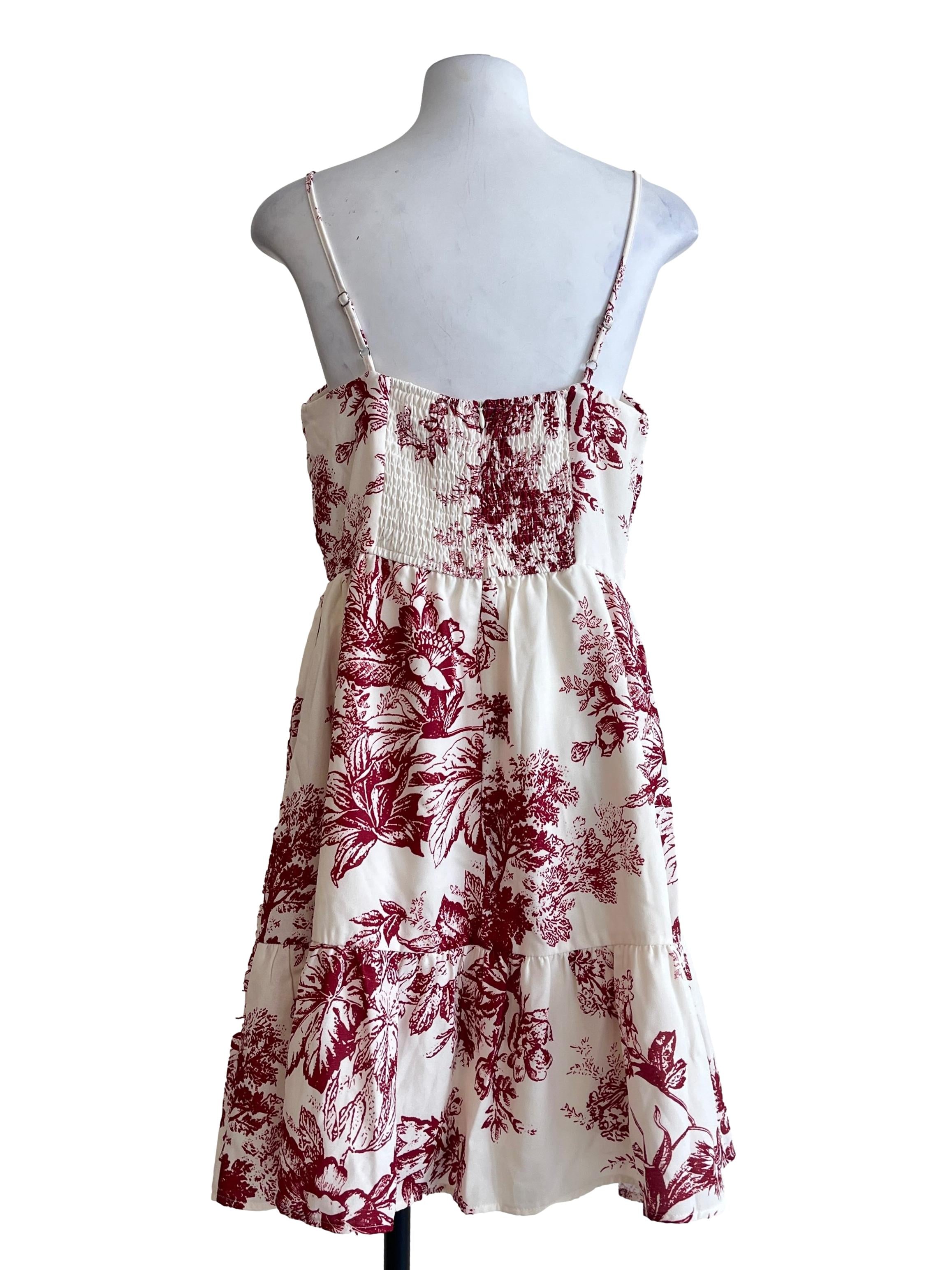 Cream White Floral Print A-Line Dress
