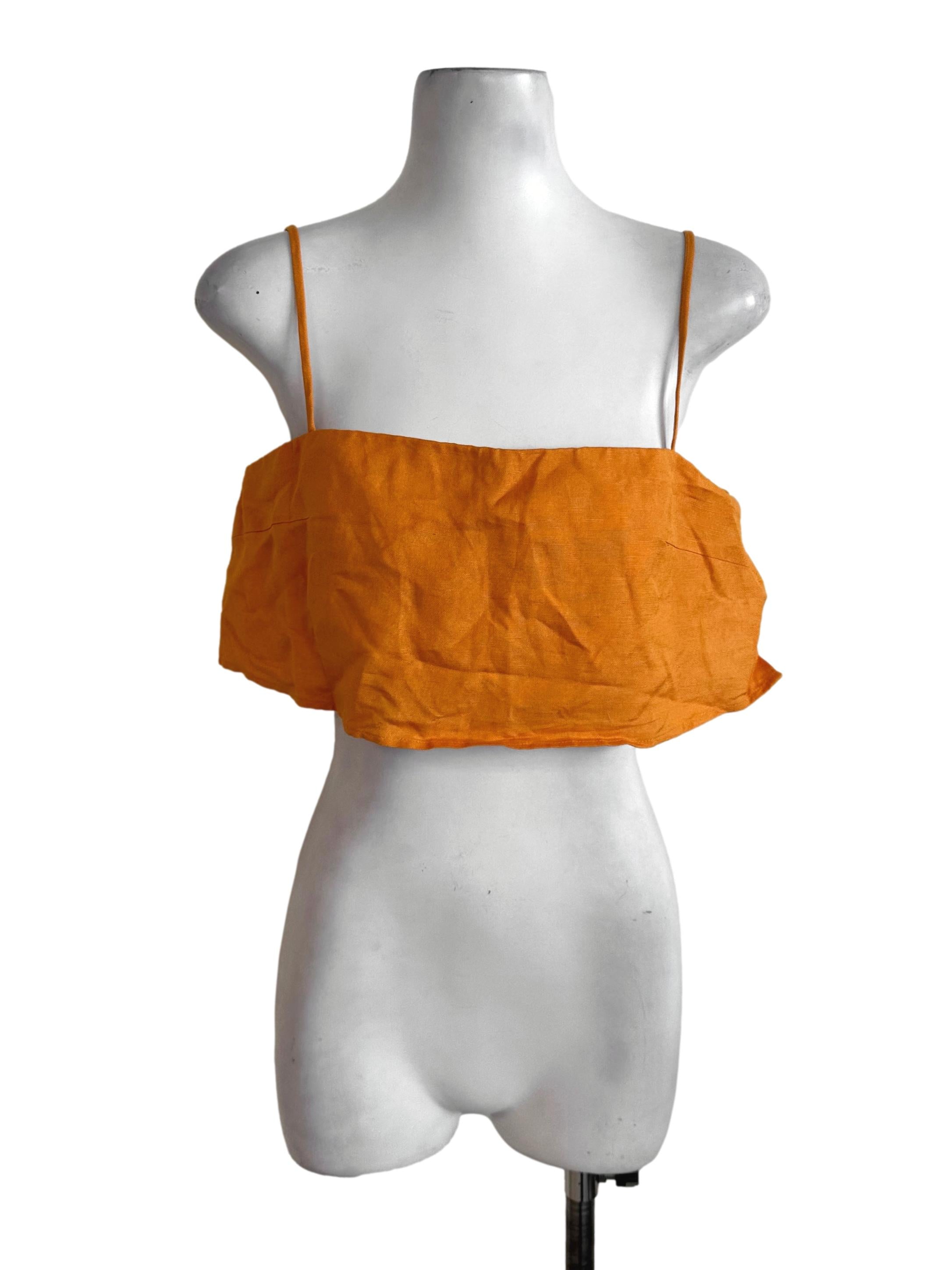 Tiger Orange Square Neck Spaghetti Strap Top LB