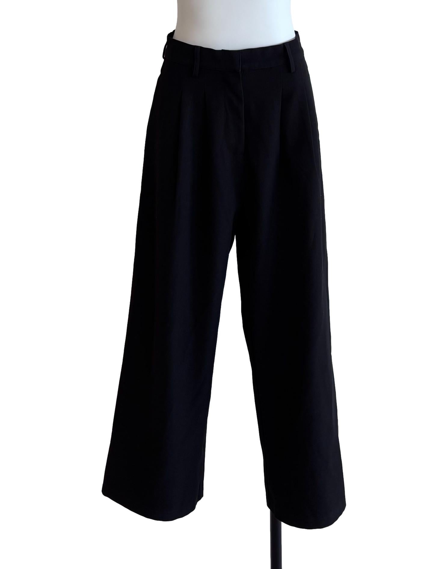 Black Pleated Straight Trousers