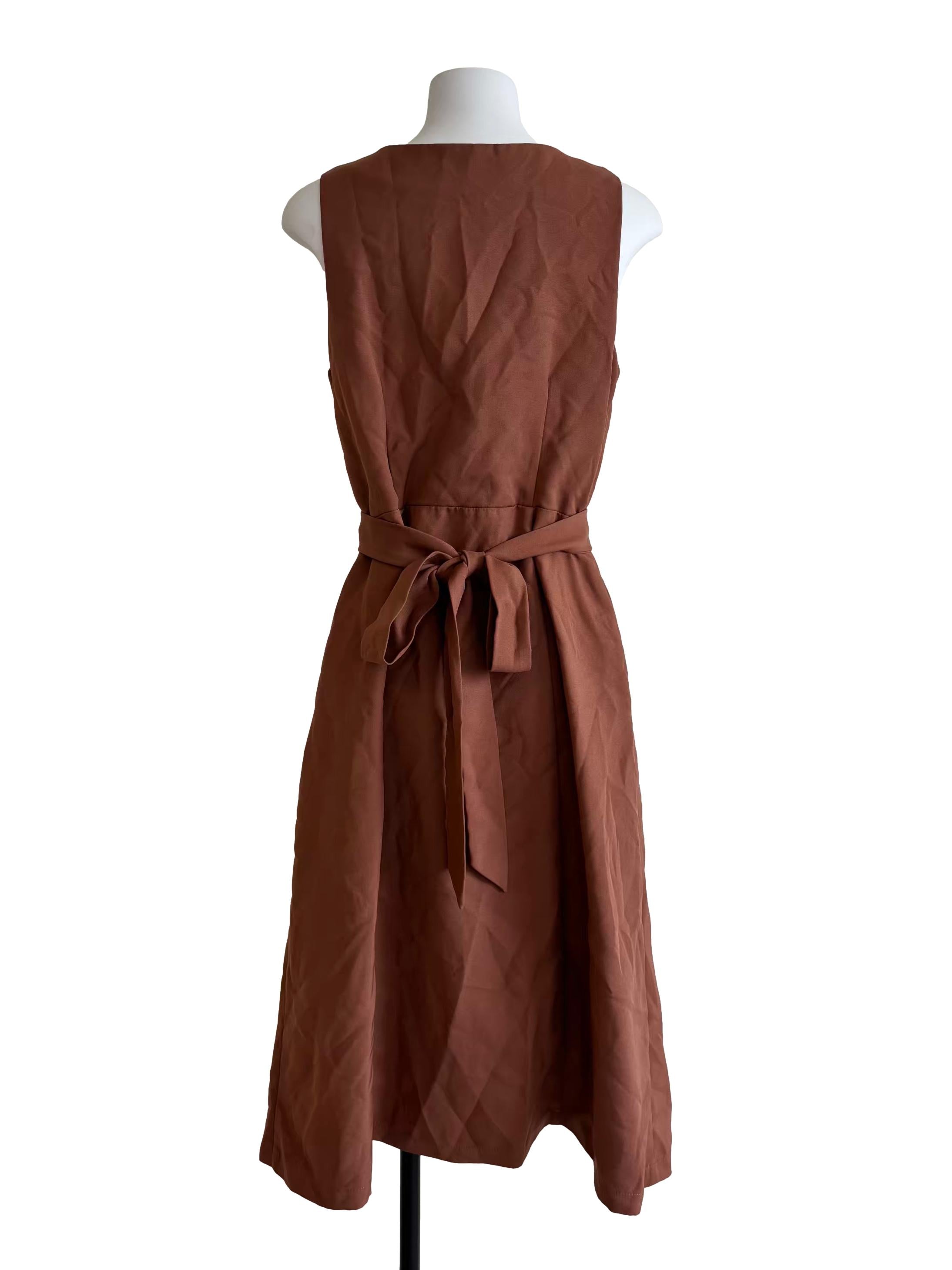 Tawny Brown Buttoned A-Line Dress