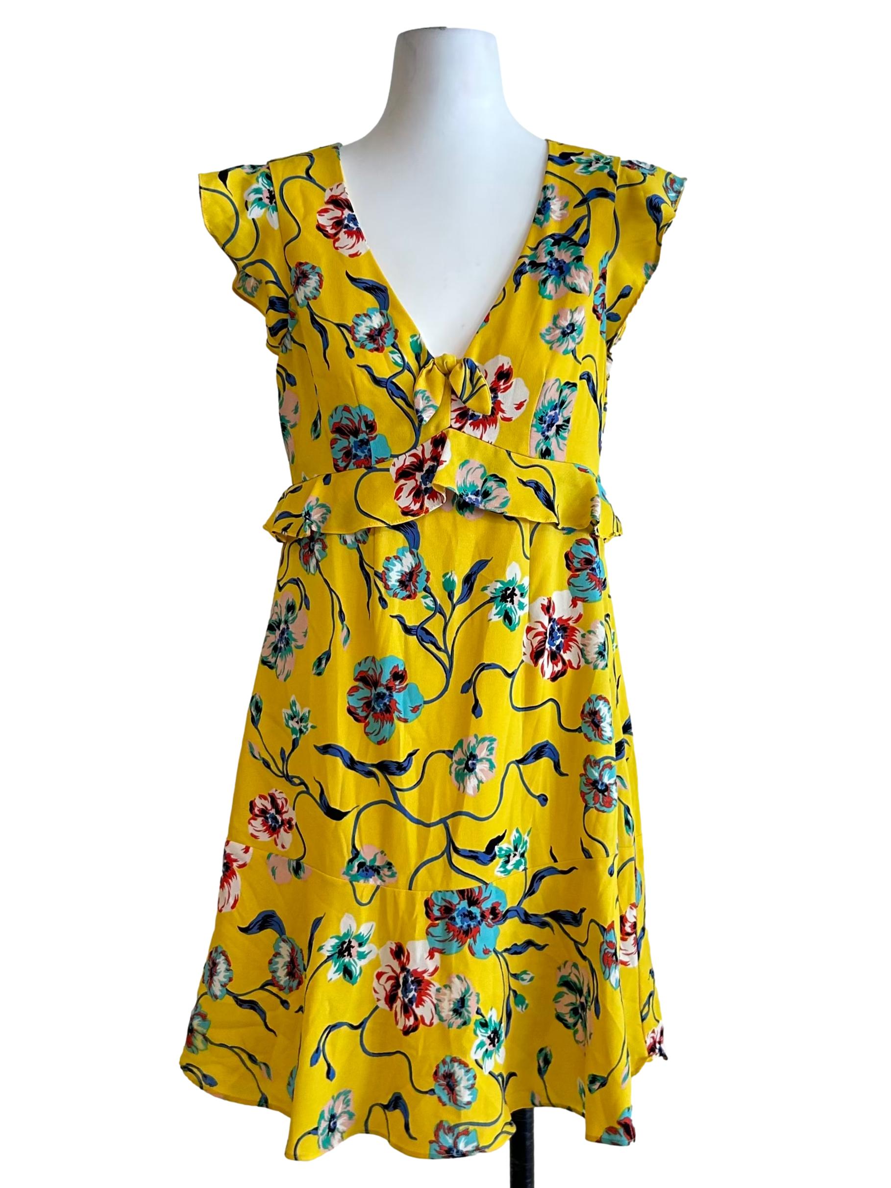 Yellow V Neck Peplum Dress