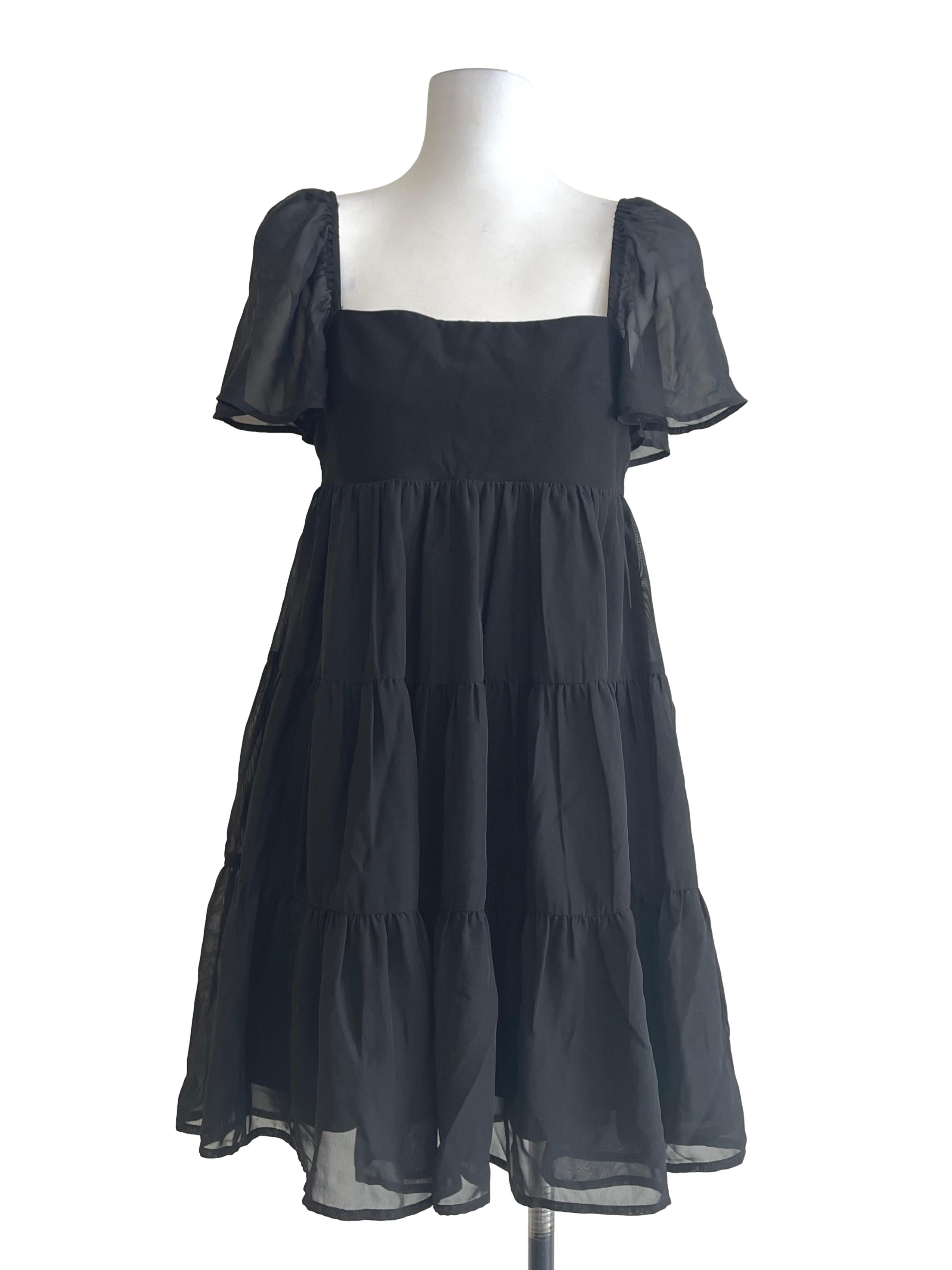 Pitch Black Square Tiered Dress