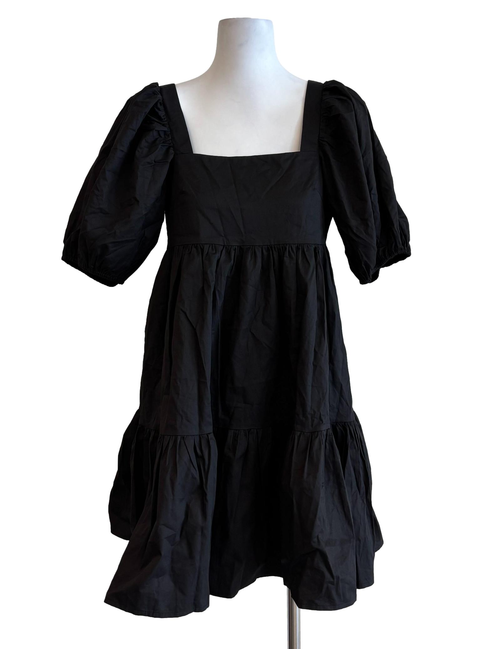 Soft Black Square Neck Cotton Dress