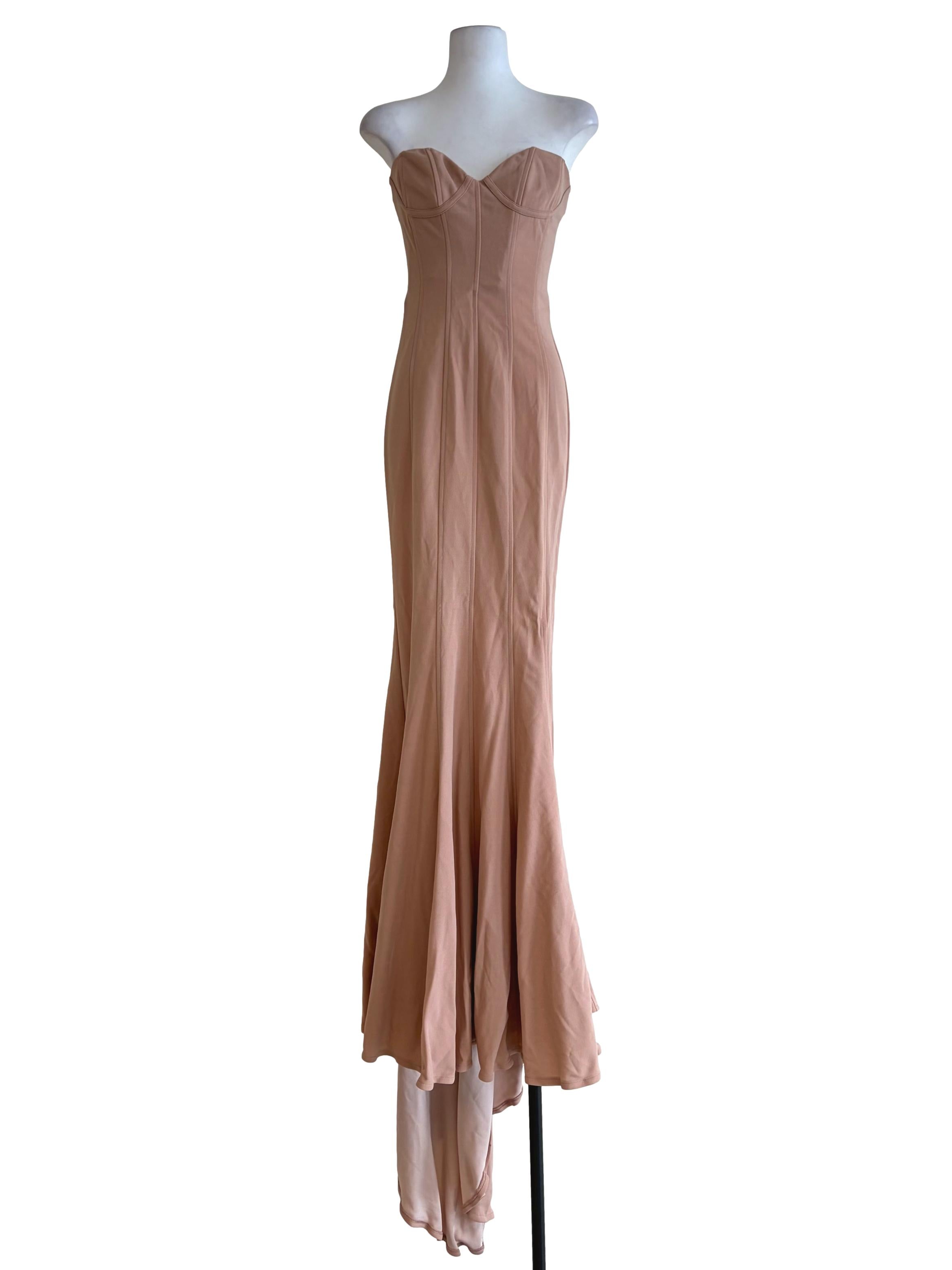 Crepe Pink Strapless High-Low Maxi Dress