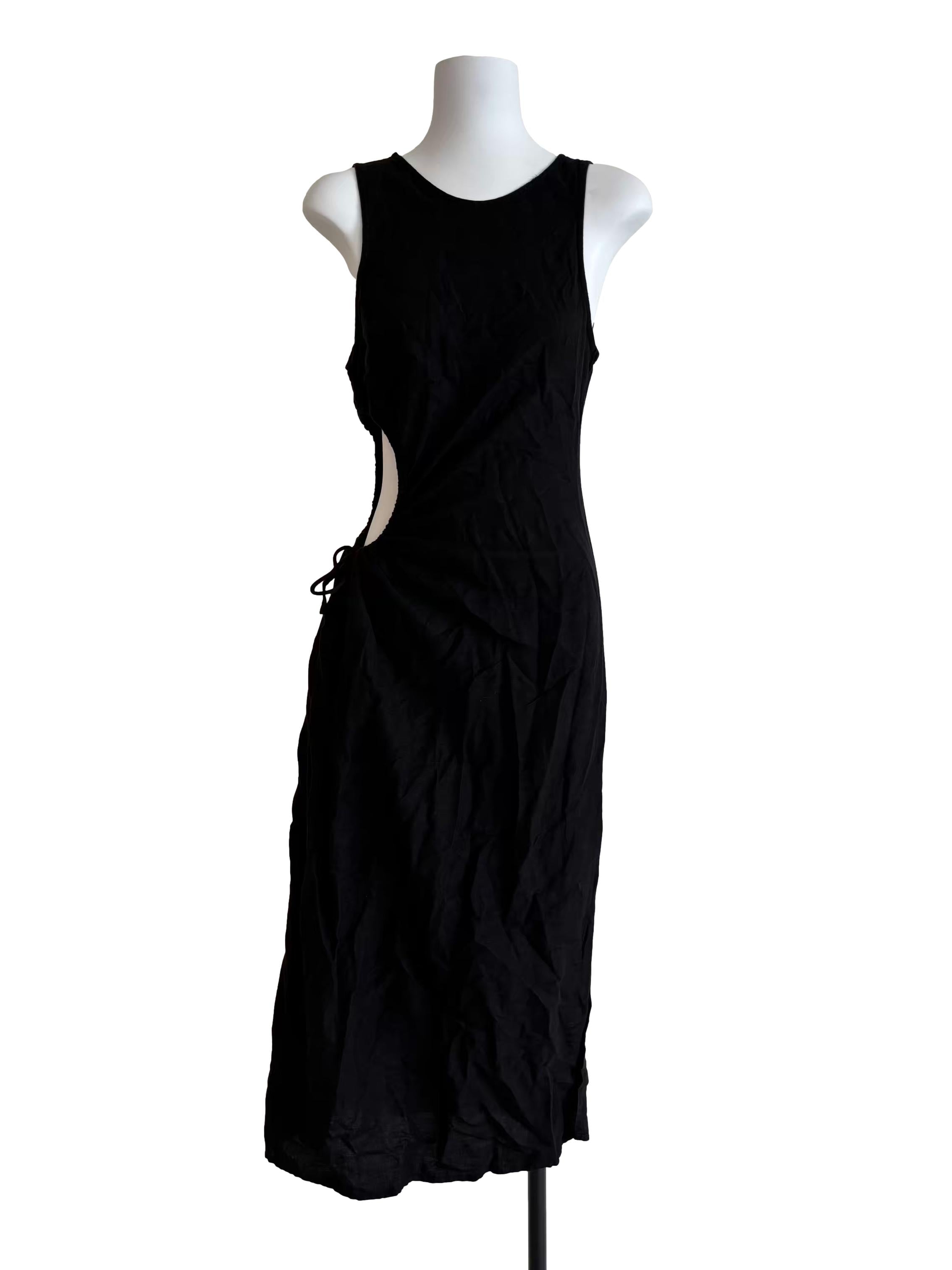 Raven Black Cut Out Linen Dress
