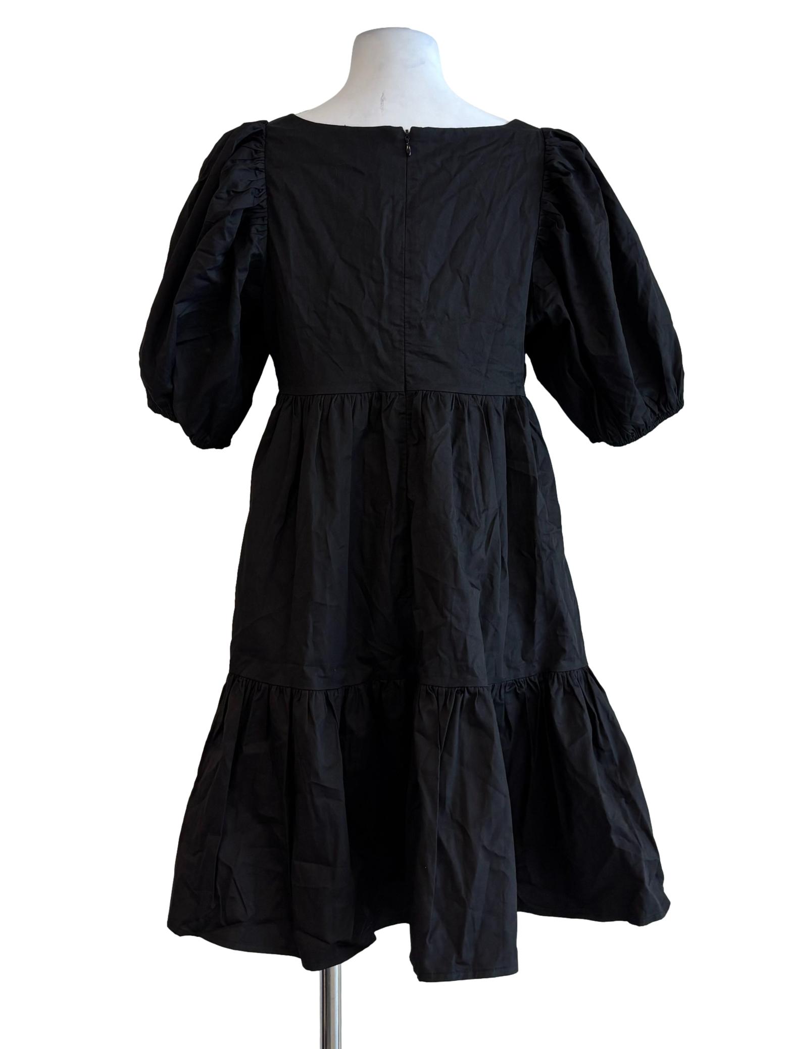 Soft Black Square Neck Cotton Dress