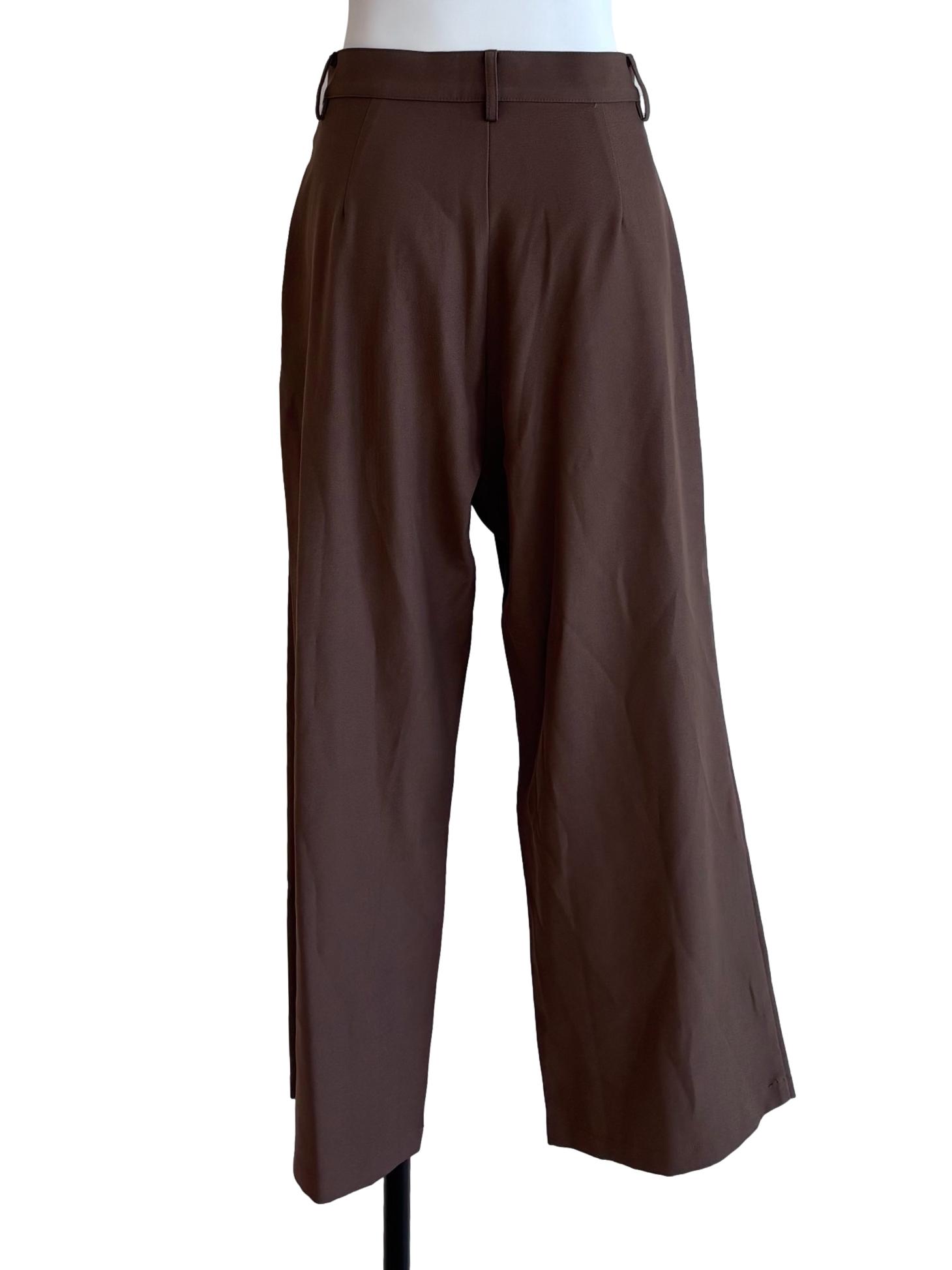 Brown Pleated Straight Trousers