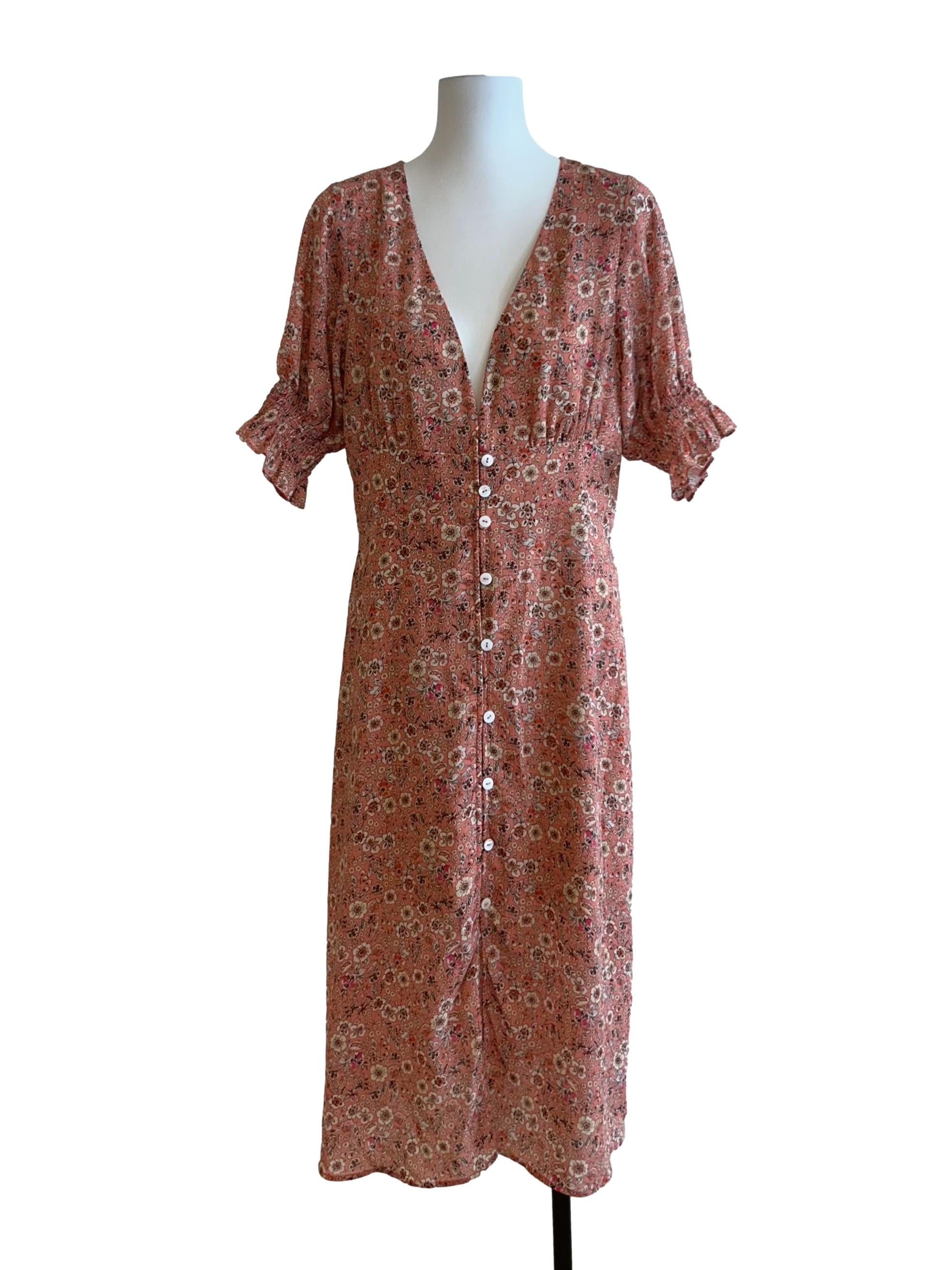 Salmon Pink Floral Print Dress