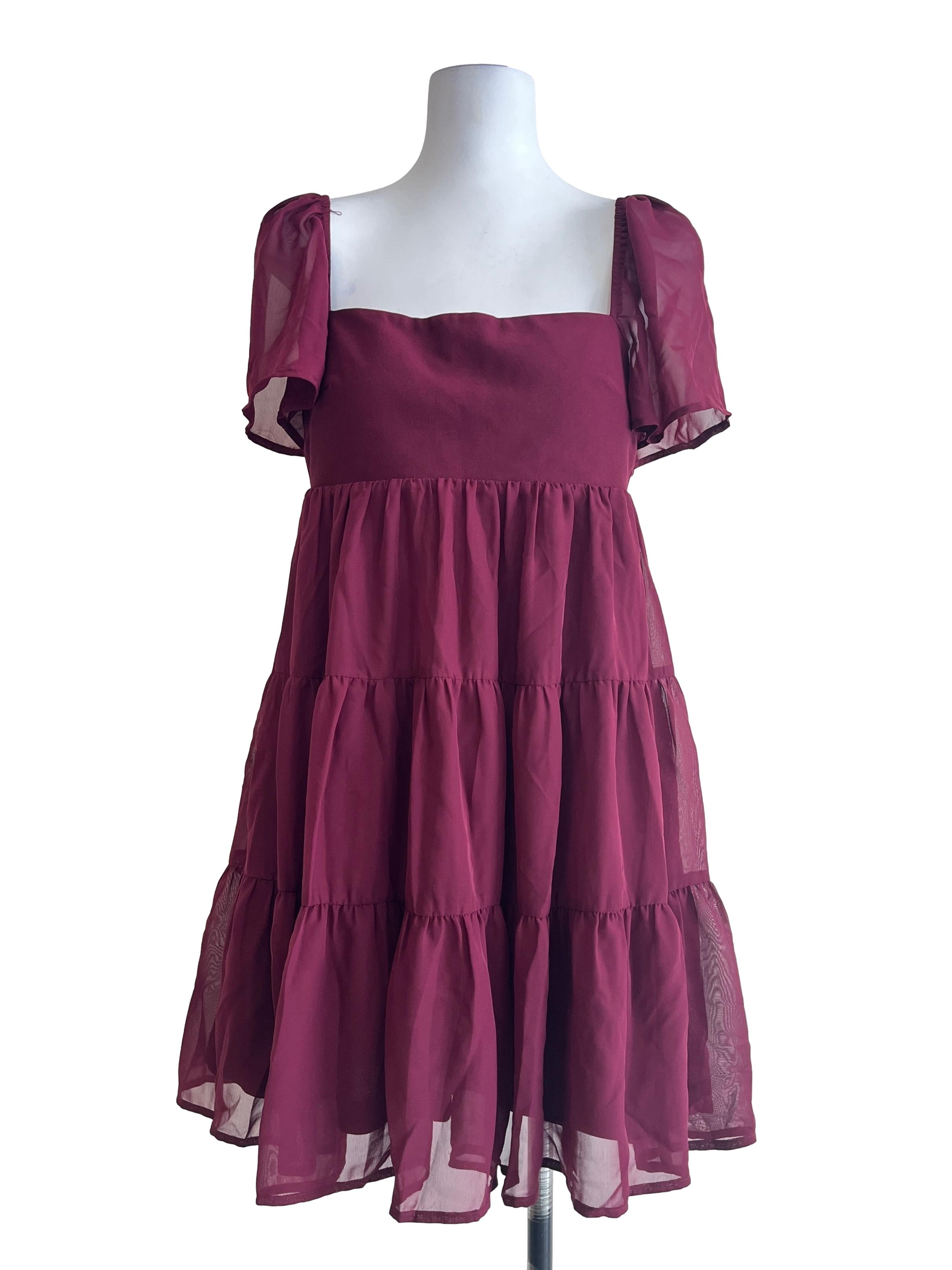 Burgundy Red Square Tiered Dress