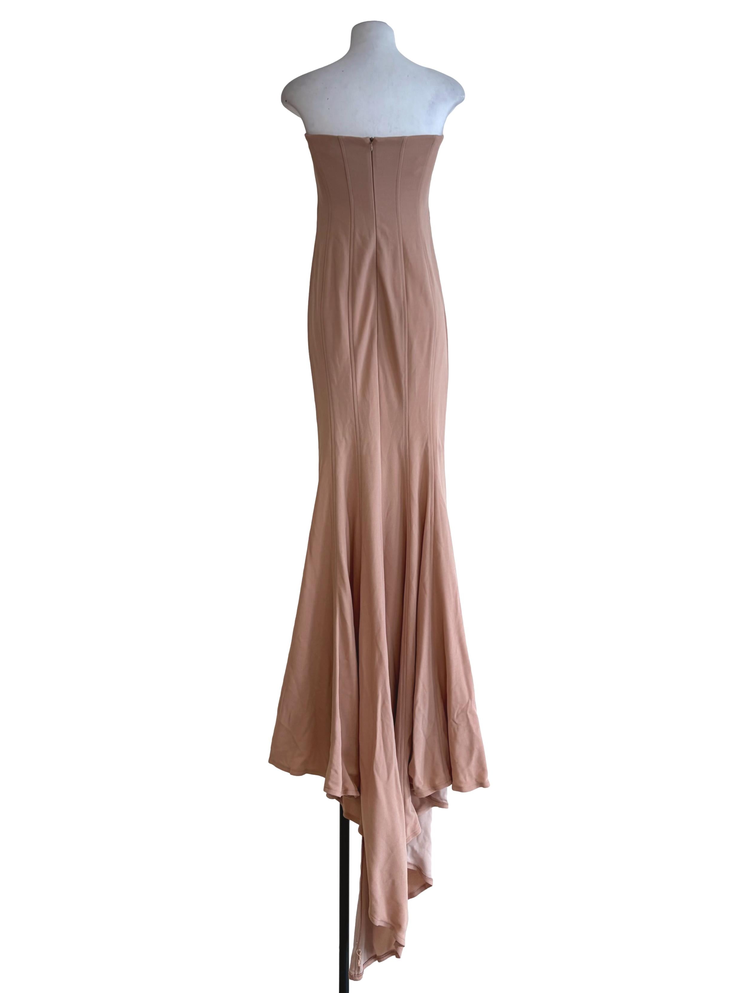 Crepe Pink Strapless High-Low Maxi Dress