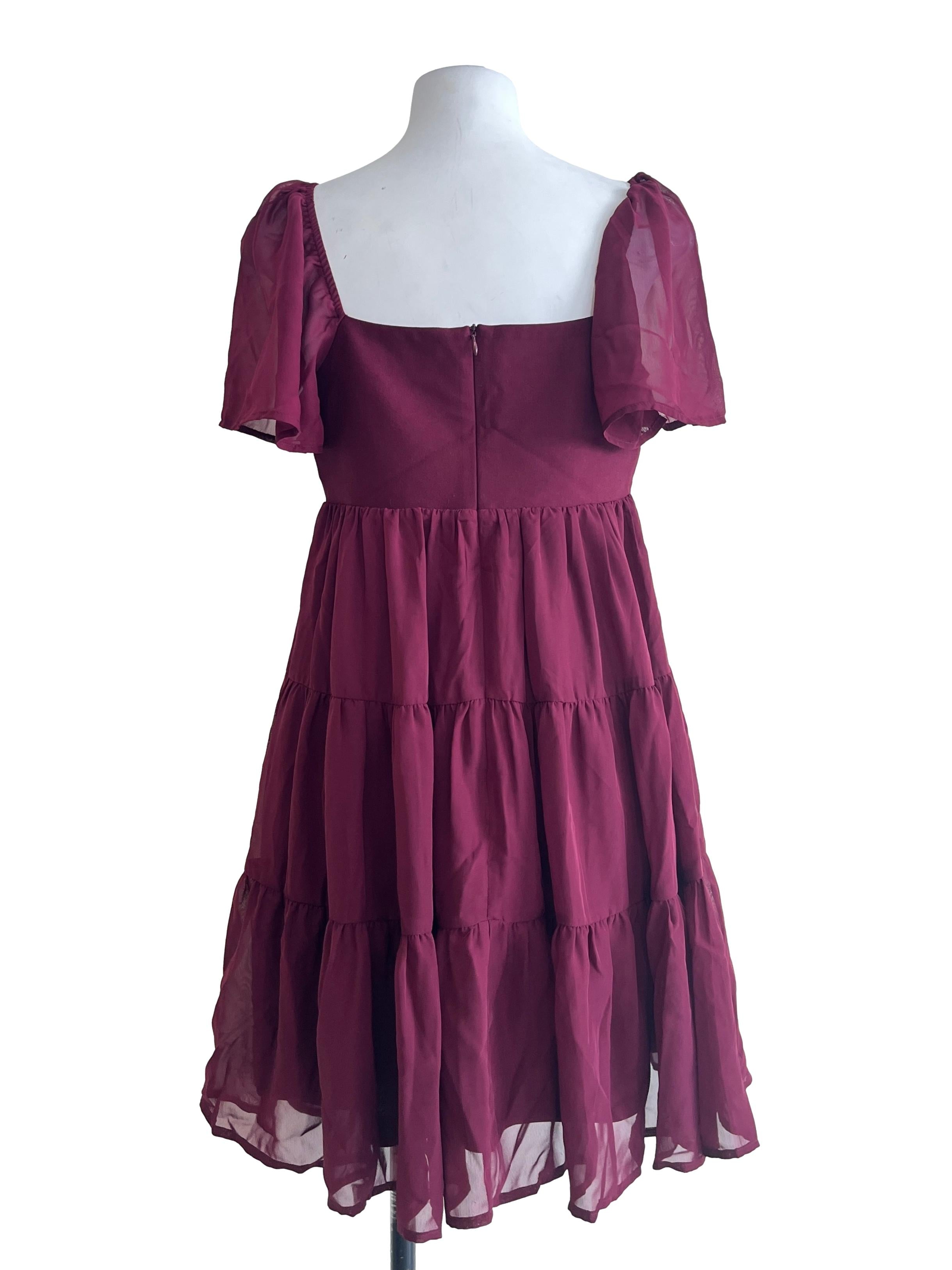 Burgundy Red Square Tiered Dress