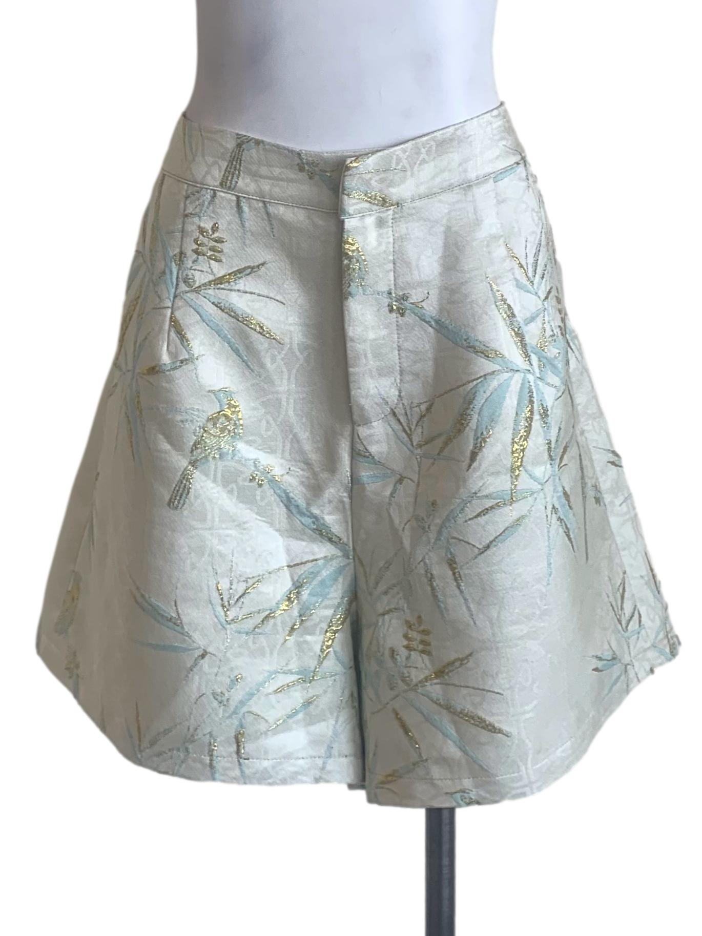 Pistachio Green Pattern Structured Shorts