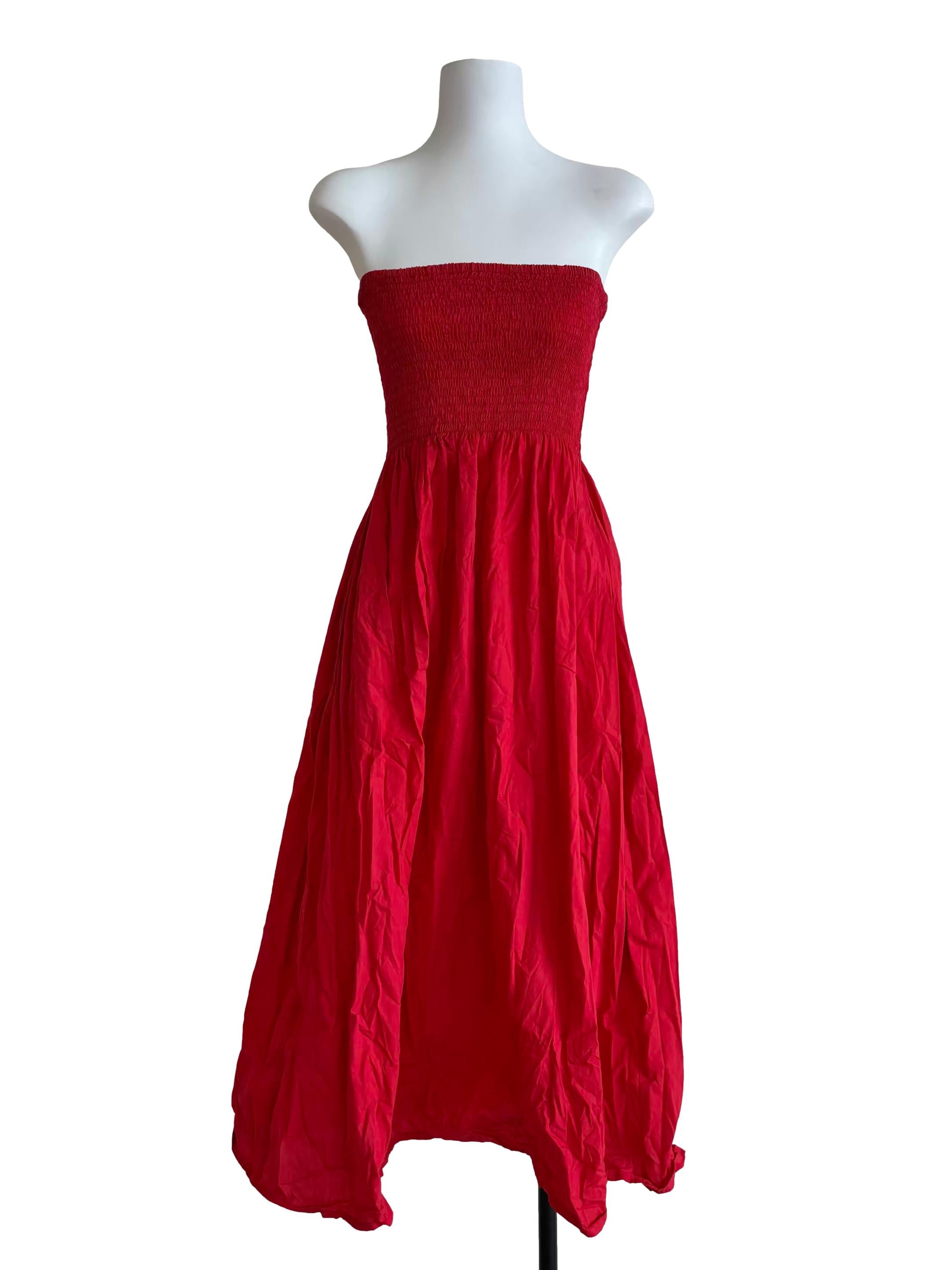 Candy Red Strapless Smocked Dress