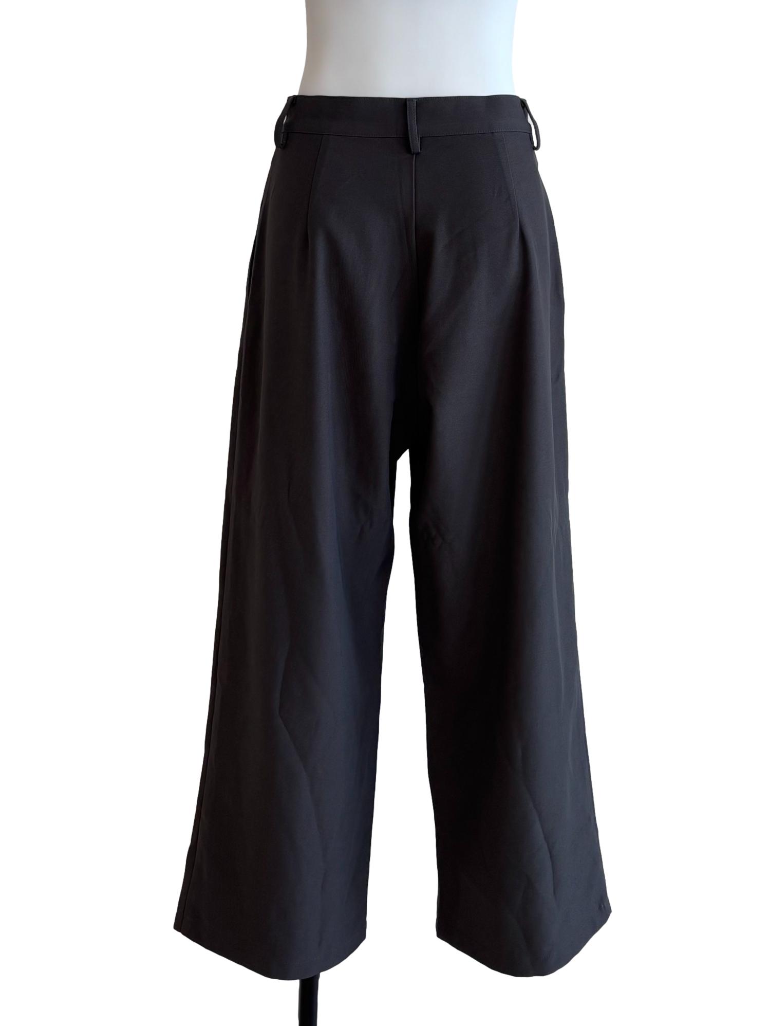 Grey Pleated Straight Trousers