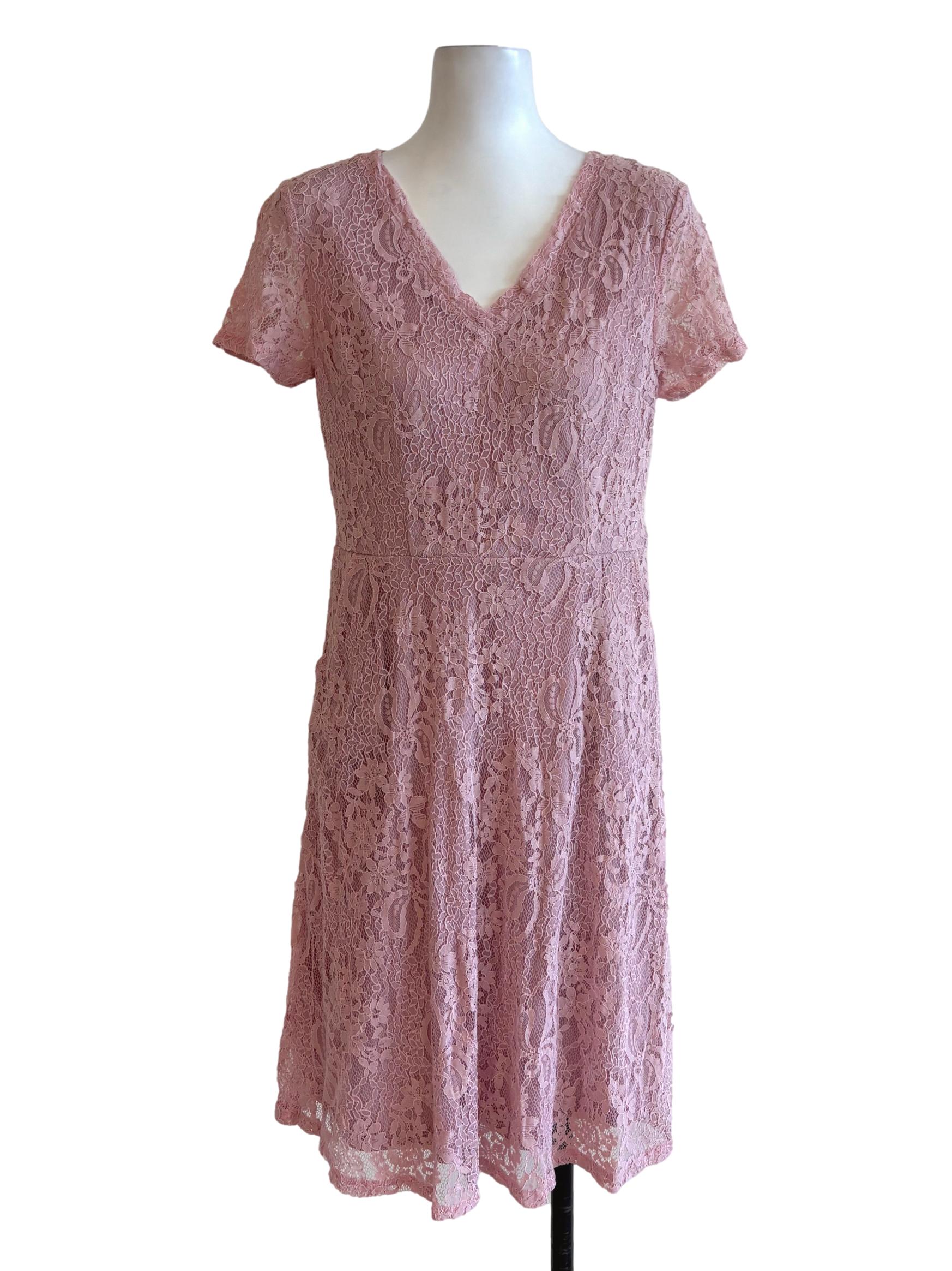 Taffy Pink Floral Lace A-Line Dress
