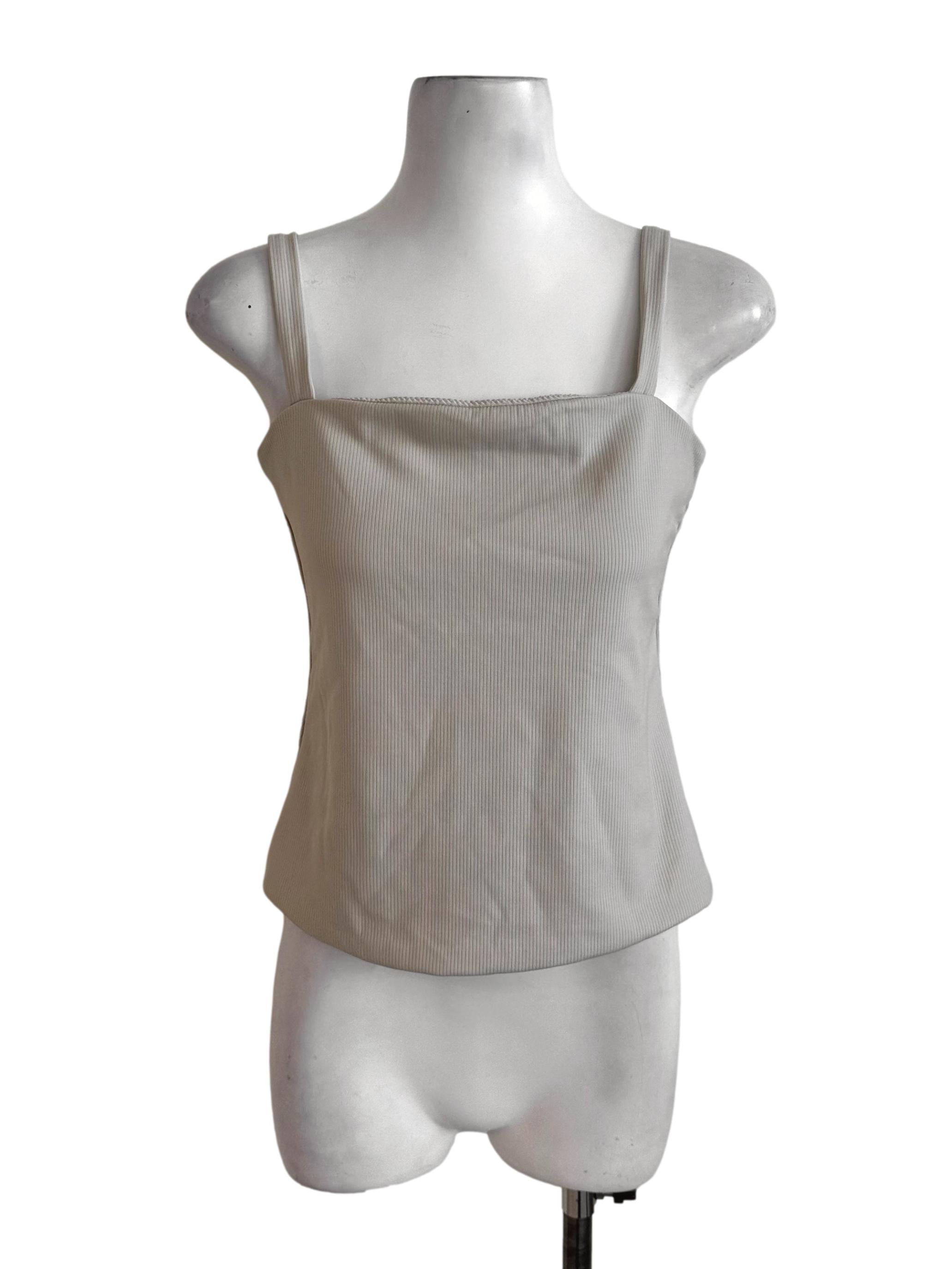 Sand Beige Square Neck Textured Casual Top LB