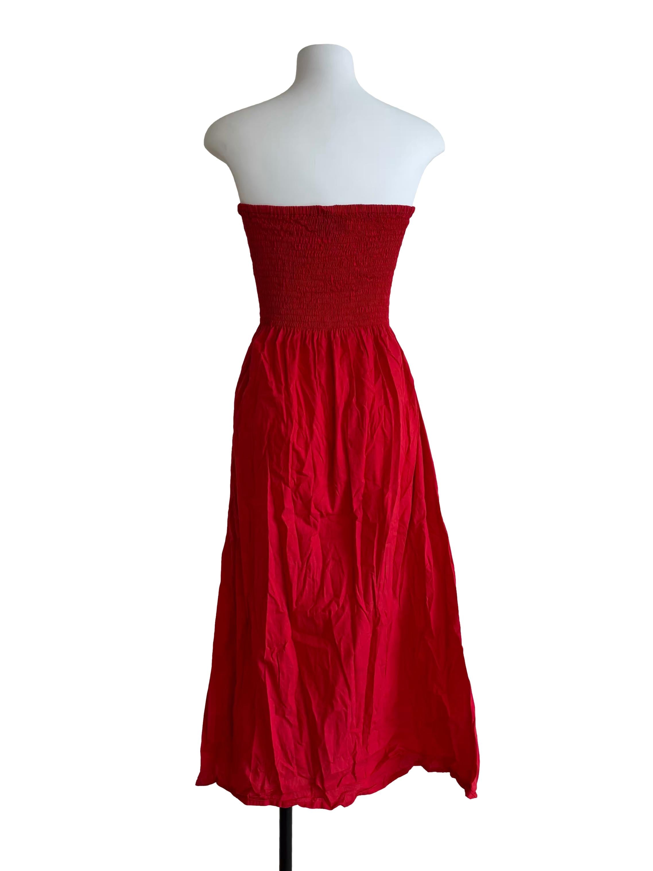 Candy Red Strapless Smocked Dress