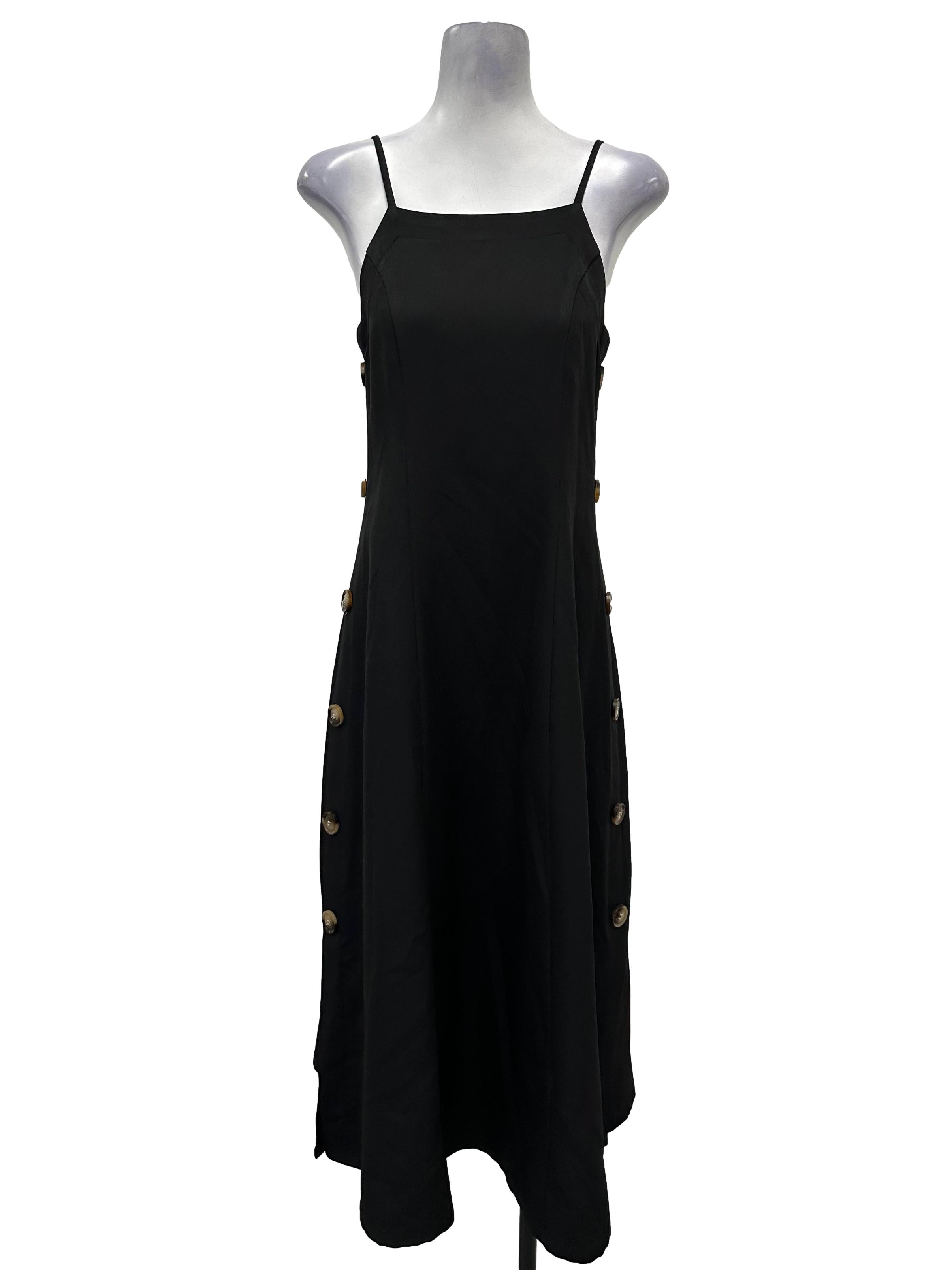 Pitch Black Side Button Detail Dress