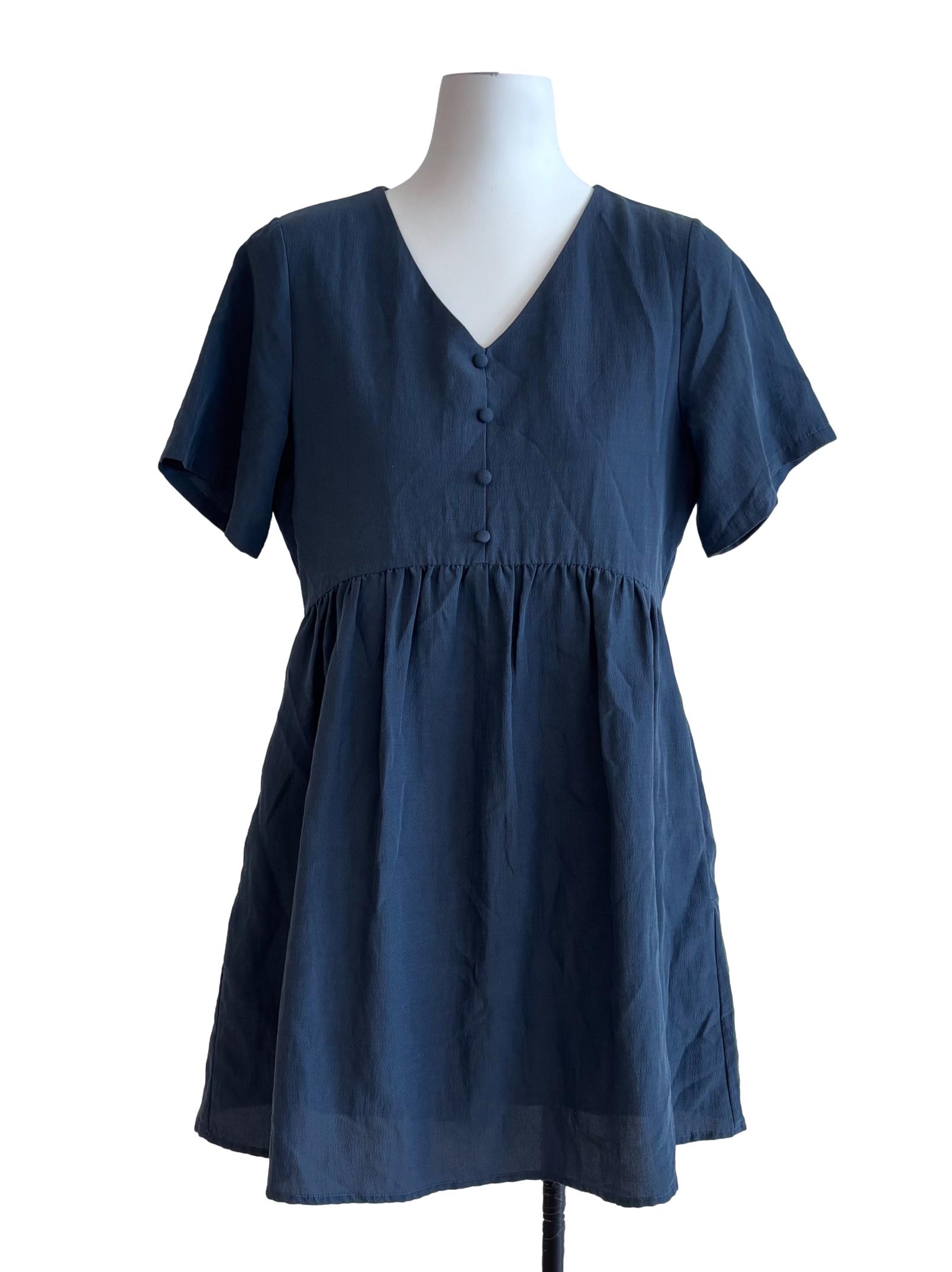 Blue V Neck Babydoll Romper Dress
