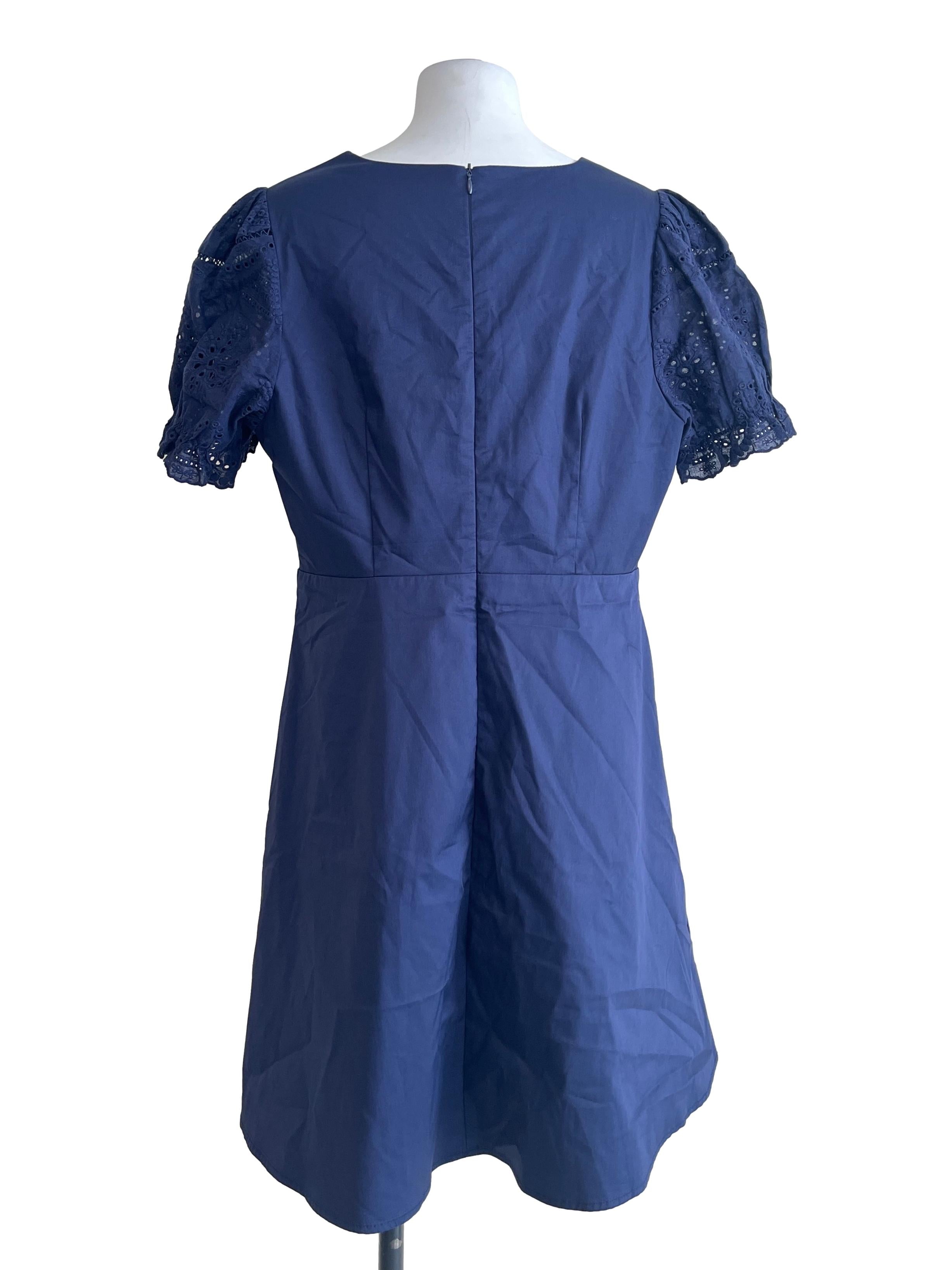 Indigo Blue V-neck Puff Sleeve A-Line Dress