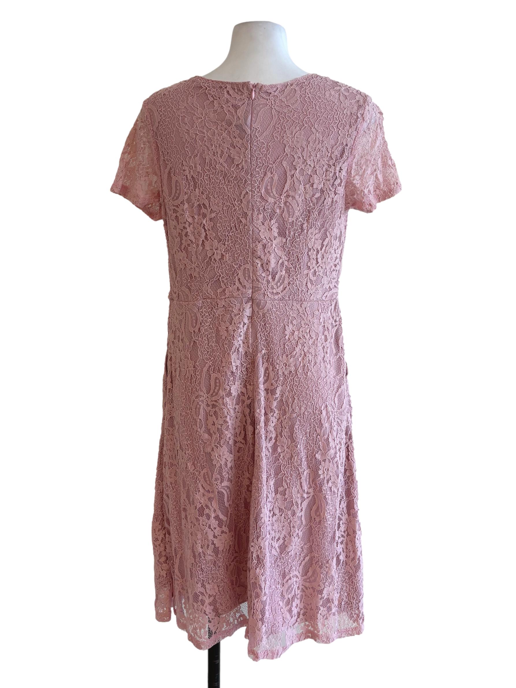 Taffy Pink Floral Lace A-Line Dress