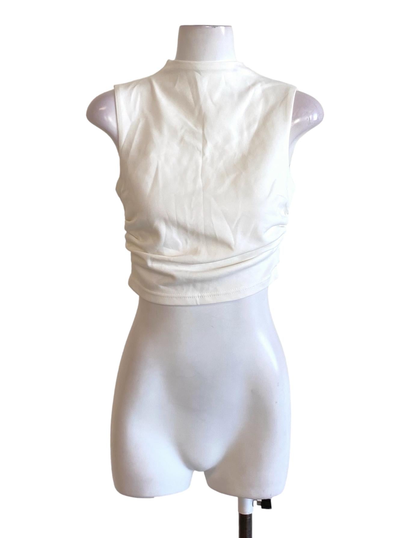 Soft White High Neck Drape Sleeveless Cropped Top
