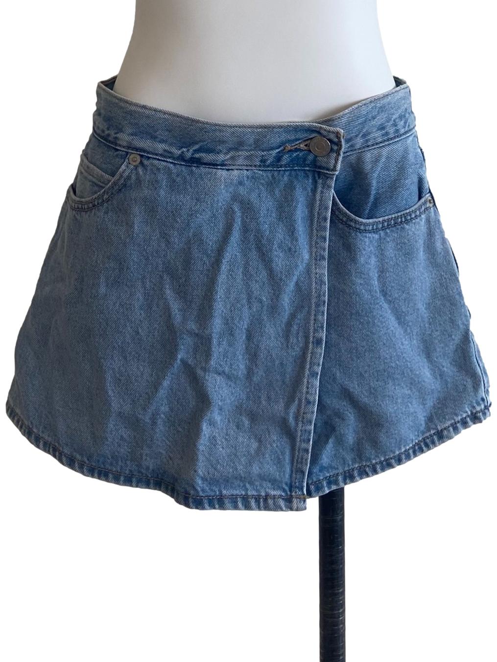 Blue Herringbone Asymmetric Short Jeans