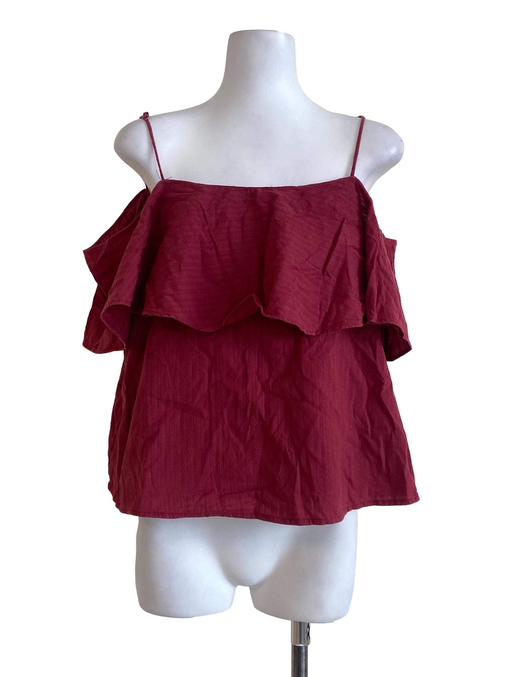 Scarlet Red Drop Shoulder Ruffled Blouse