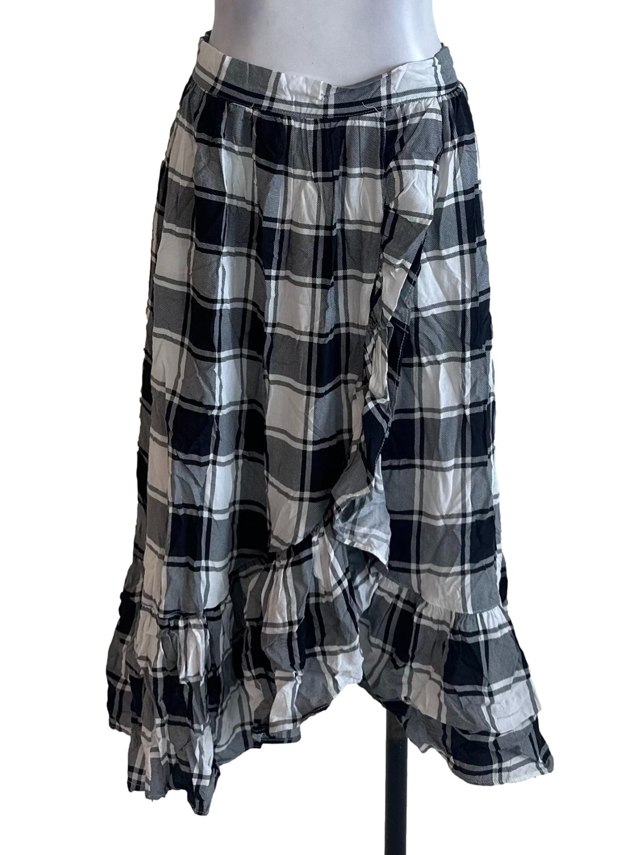 Black White Plaid Ruffle Skirt