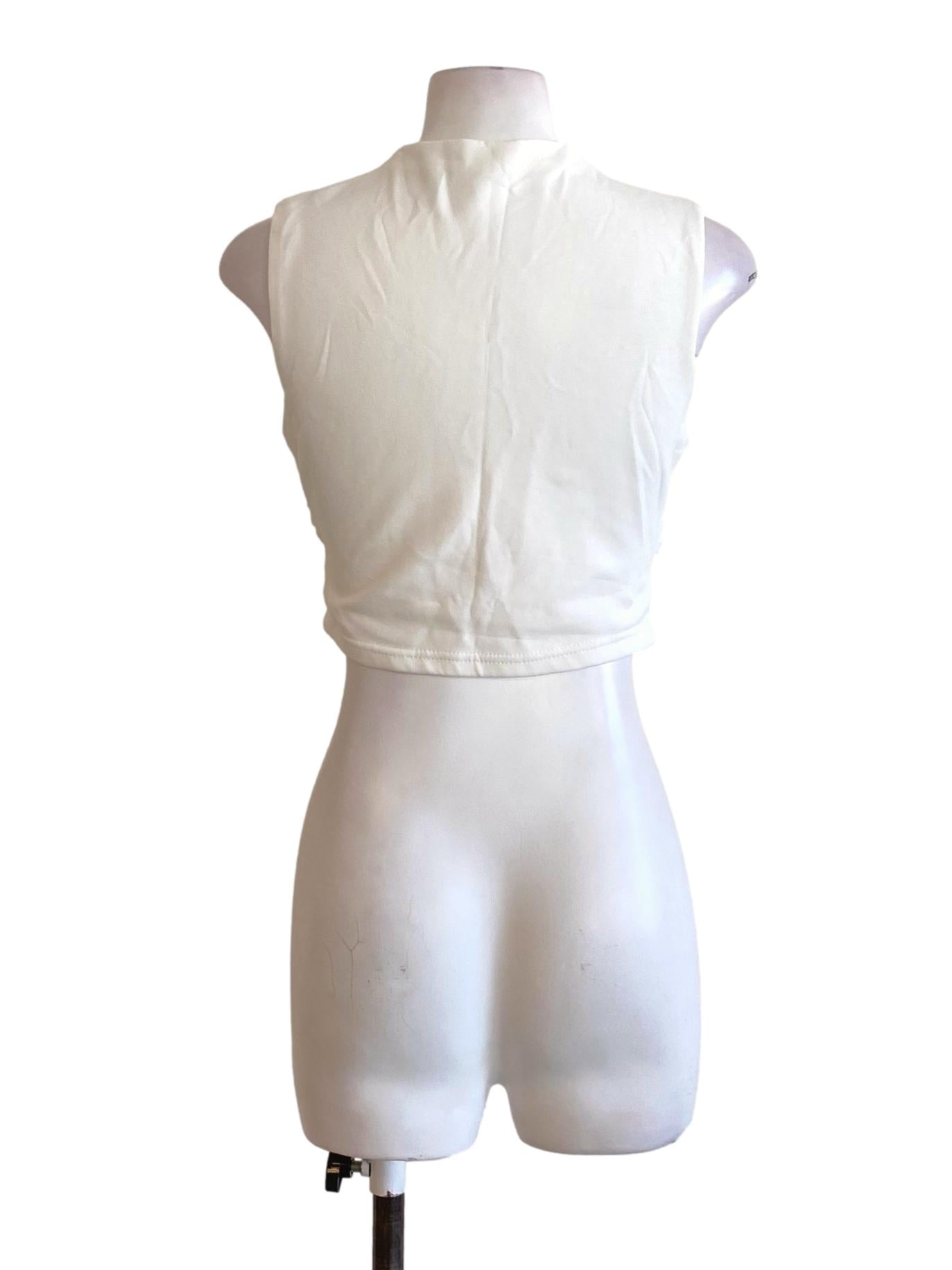 Soft White High Neck Drape Sleeveless Cropped Top