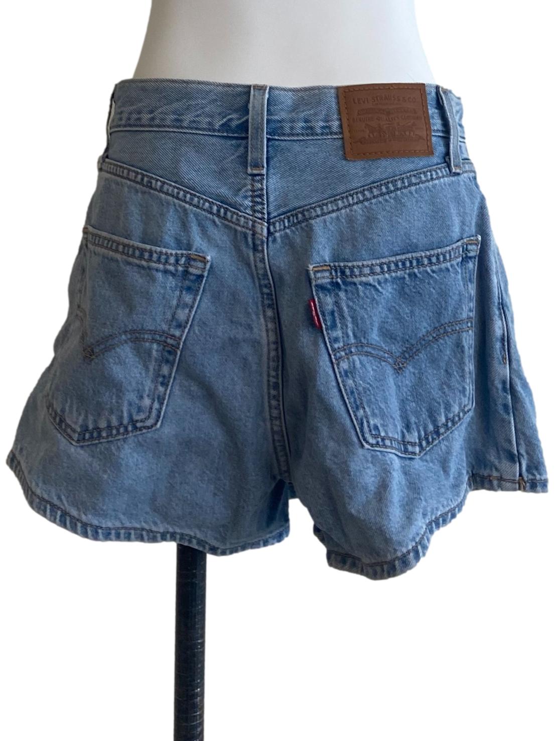 Blue Herringbone Asymmetric Short Jeans